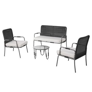 PHOEBE CAT Gartenlounge-Set, (4-tlg., Balkonmöbel Sitzgruppe für 4 Personen mit Eisenrahmen), Polyrattan Gartenmöbel Set, verstellbare Füße, Tischplatte aus Glas