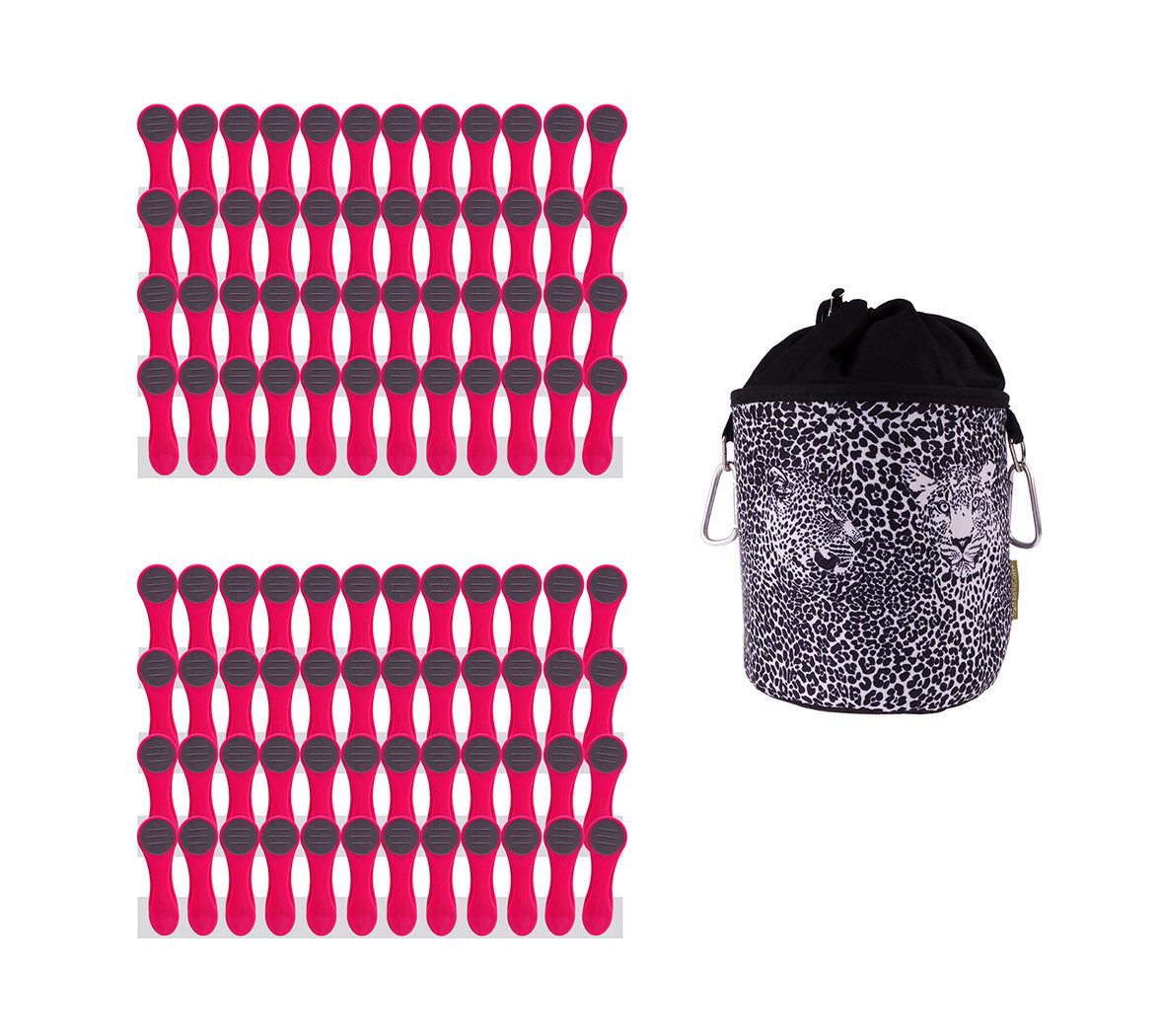 trendfinding Wäscheklammern 96 Wäscheklammern Pink-Anthrazit Edelstahl und 1 Klammerbeutel Leopard, Mit neuester Klammertechnik für empfindliche Wäsche
