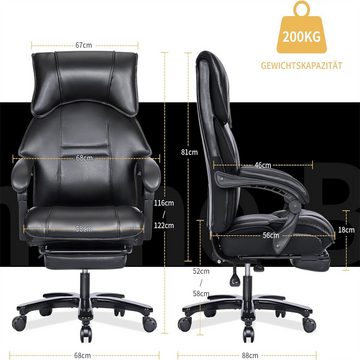 XDeer Bürostuhl Office chair 200KG Elasticated footrest with footrest, Leather Back ConnectingDesk Swivel Chair Heavy duty metal frame