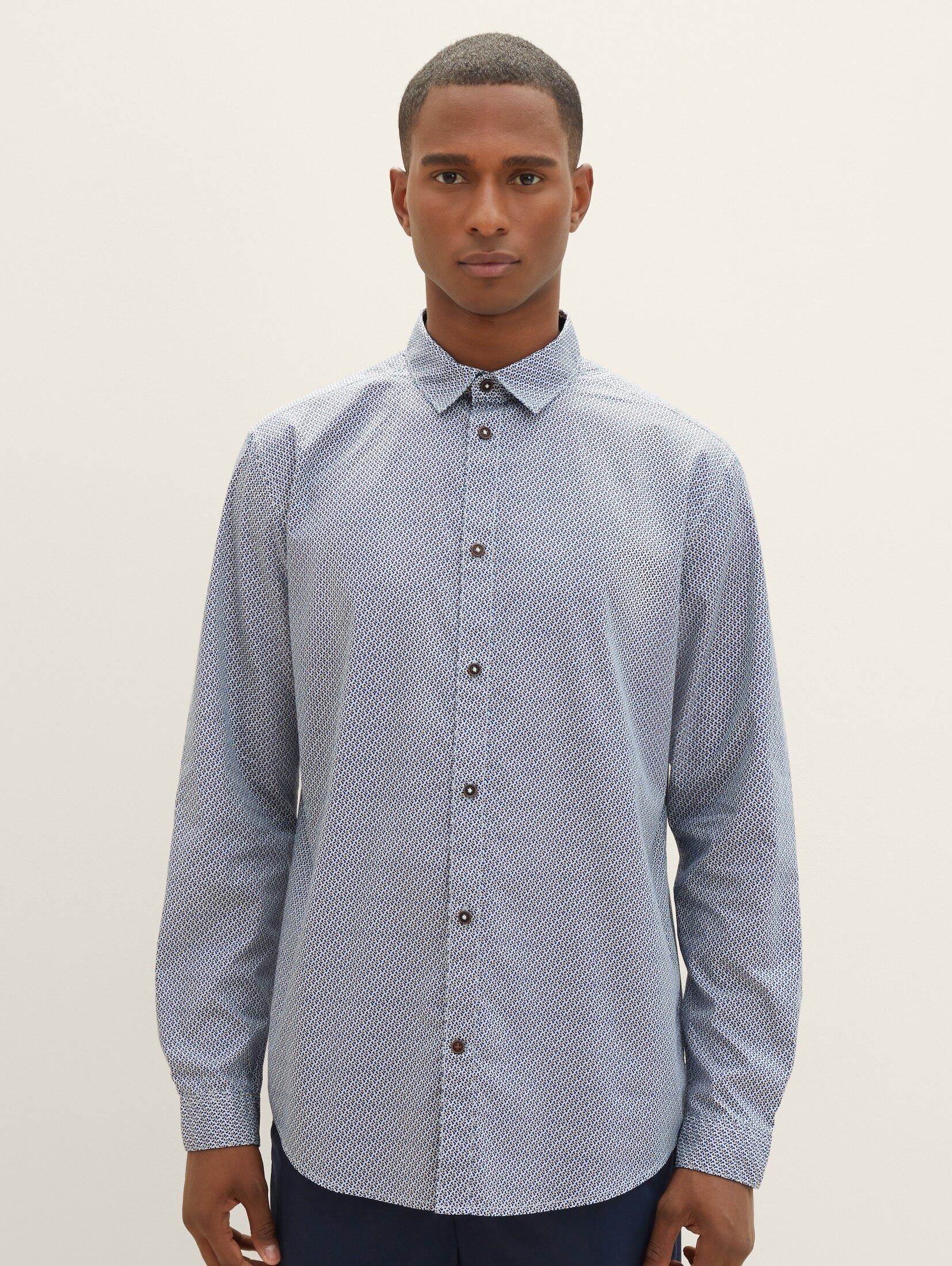 TOM TAILOR Langarmhemd Hemd mit Allover-Print beige blue minimal design
