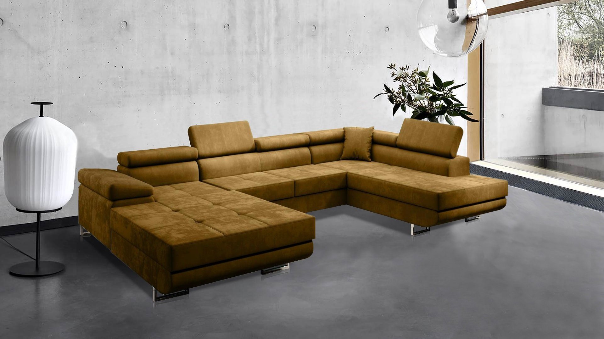 Ecksofa modernes Bettkasten Wohnzimmer, Schlaffunktion Polstersofa, VILD U-Form Stil, für U, Eckcouch im mit XXL Ecksofa Beautysofa +