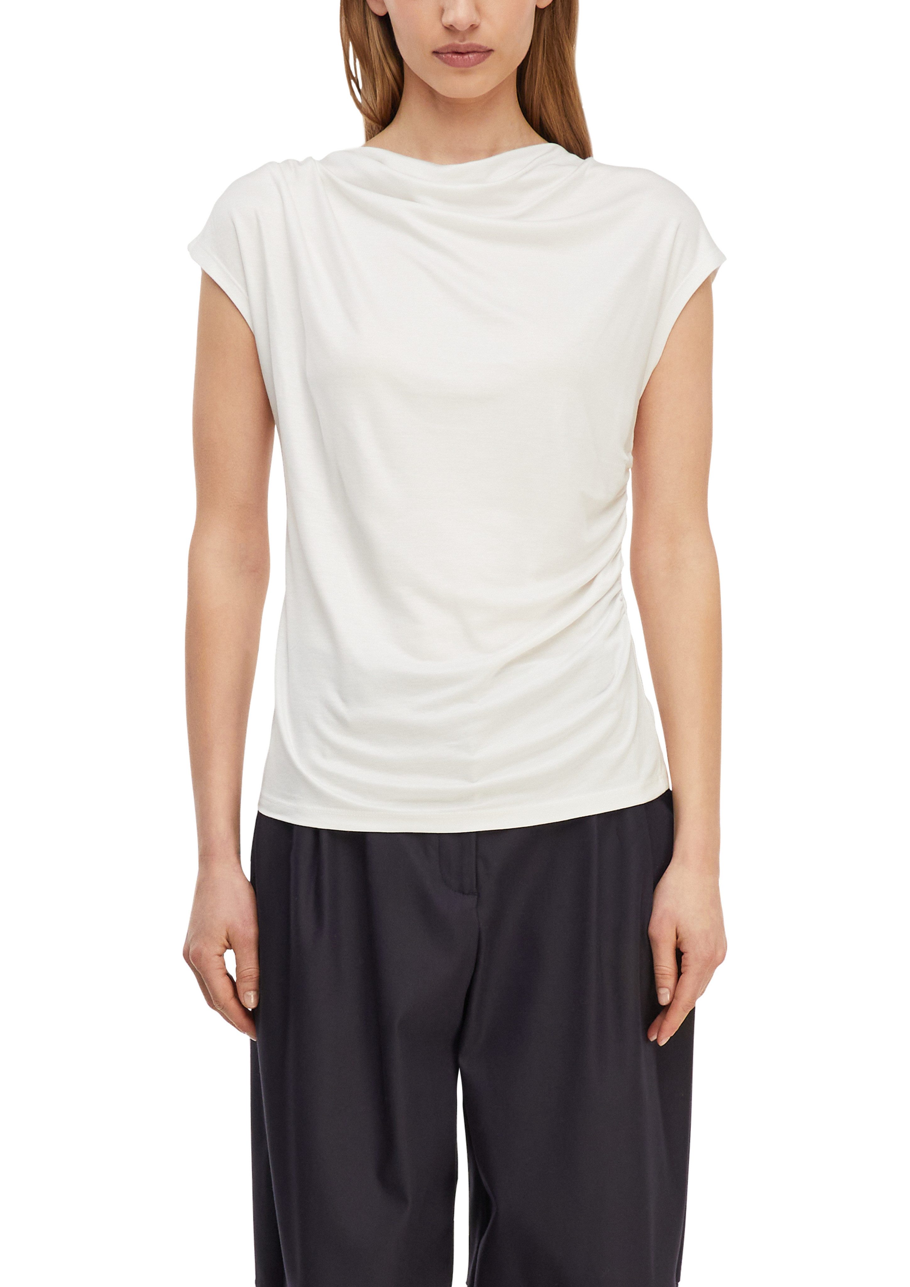 comma Rundhalsshirt Sommershirt - gerafft und aus reiner Viskose