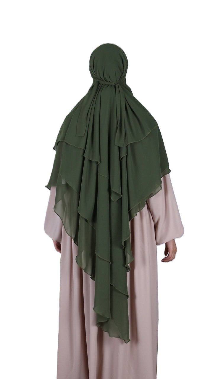 Aymasal Kopftuch Dreilagiger Khimar Chiffon Khumur Hijab Kopftuch Bedeckung locker, (Einzelstück, Einzelner Artikel), Dreilagiger Khimar aus Chiffon locker fallender Hijab für Alltag StilD