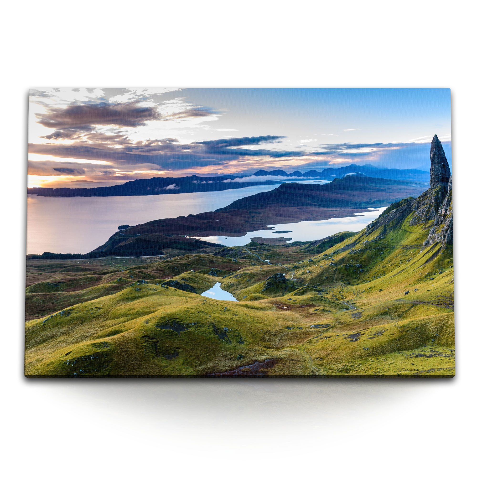 Leinwandbild 120x80cm Wandbild auf Leinwand Schottische Landschaft Meer Berge Felse