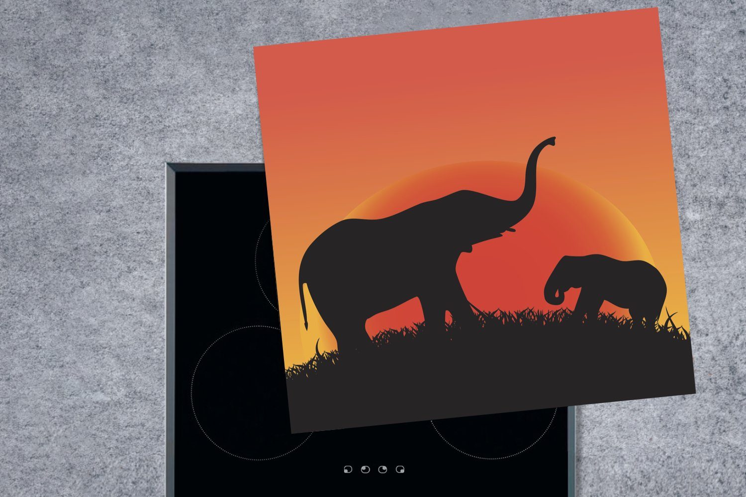 MuchoWow Herdblende-/Abdeckplatte Scherenschnitt-Illustration 78x78 Baby, mit Arbeitsplatte cm, Vinyl, küche für einer Elefantenmutter (1 tlg), Ceranfeldabdeckung