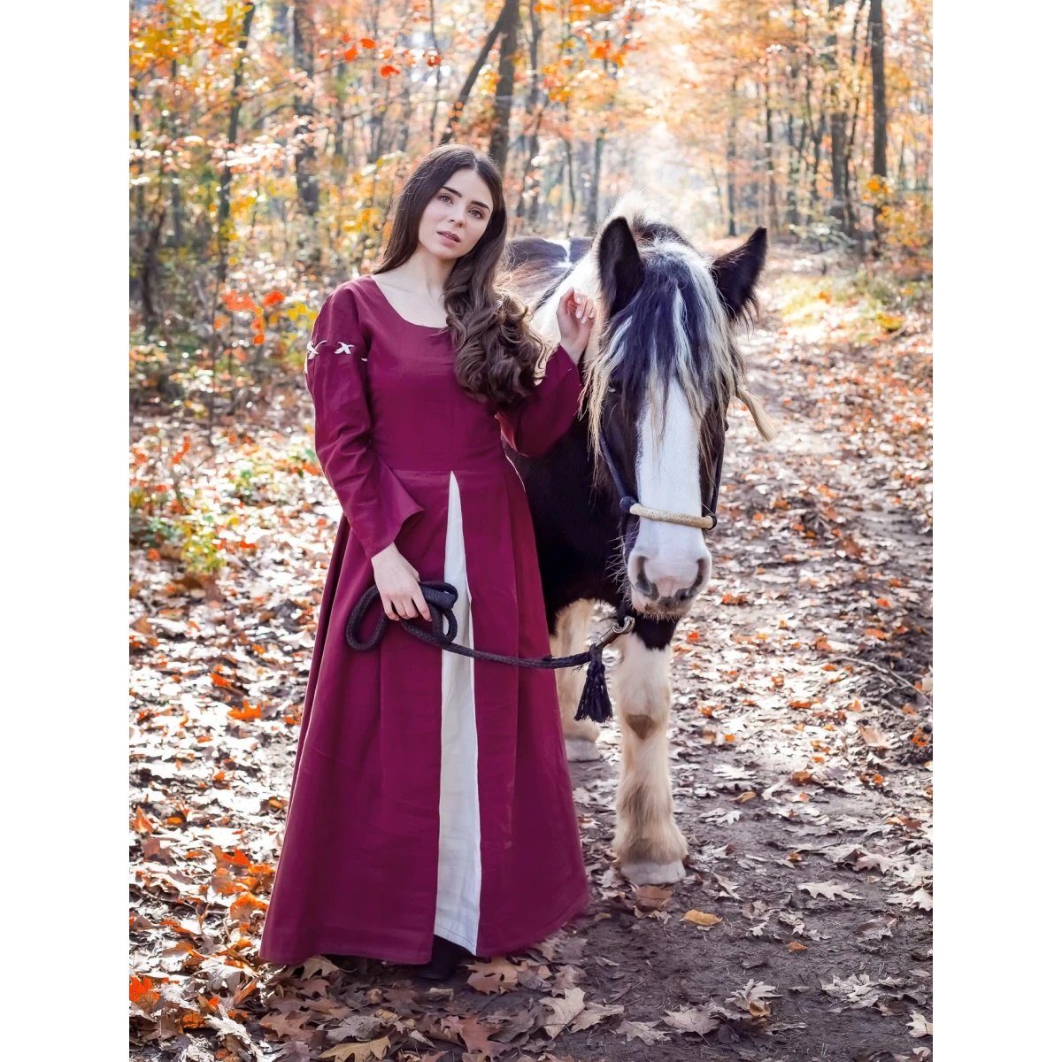 Leonardo Carbone Ritter-Kostüm Mittelalterliches Kleid Rot/Natur "Larina" XL