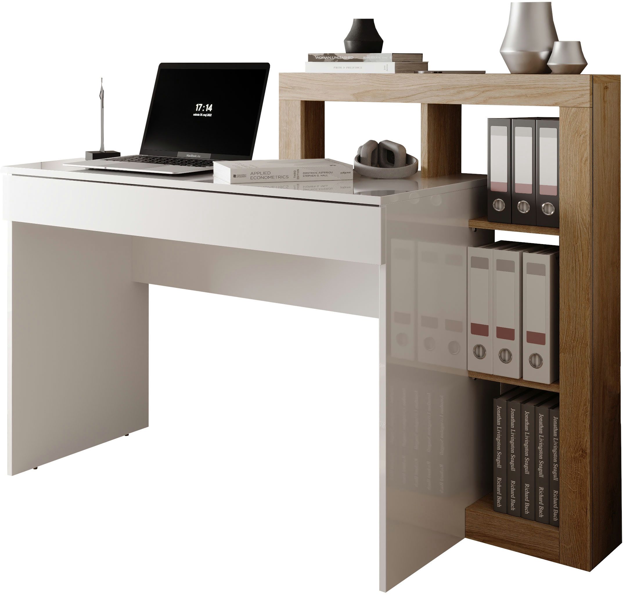 Home affaire Schreibtisch Hamburg, Breite 138 cm, Tiefe 50 cm, mit Schubkasten u. Aufsatz/Regal, Computertisch, Arbeitstisch, Schminktisch, Arbeitsplatz, 4 Fäch – Bild 4 von 5