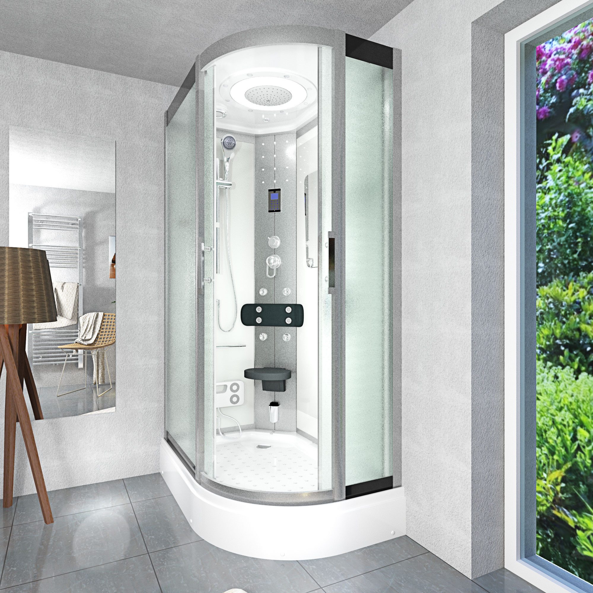 Thumbnail - AcquaVapore Komplettdusche Dusche Duschkabine D60-70M0R Weiß 80x120, Sicherheitsglas ESG, inklusive Duschwanne, Höhenver...