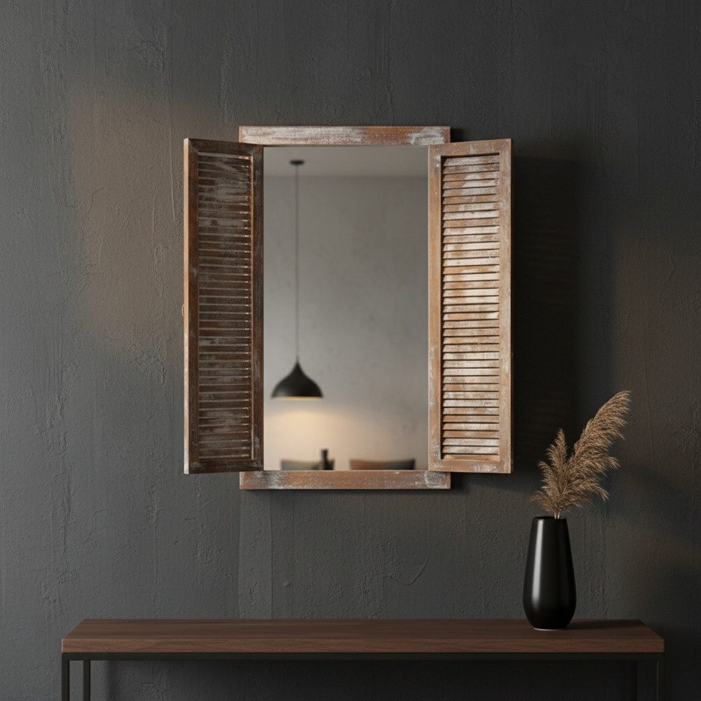 Melko Wandspiegel Wandspiegel Dekospiegel mit Fensterladen und Ablage Holz günstig online kaufen