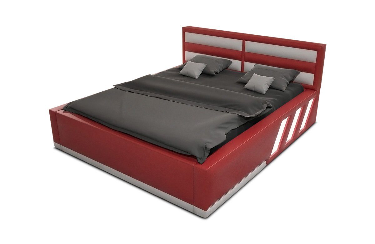 Sofa Dreams Boxspringbett Apollonia mit Bett - Kunstleder LED rot mit LED Komplettbett mit Topper, Beleuchtung, Premium Beleuchtung weiß Matratze, mit