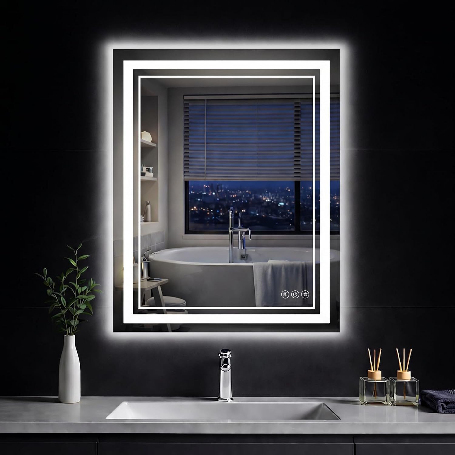 JDONG Badspiegel mit Beleuchtung Rechteckig Led Badspiegel Mit Touch Schalter (Speicherfunktion, Dimmbar, 3 Lichtfarbe Einstellbare Spiegel Bad mit Beleuchtung, Vertikal, Horizontal Montage Wandspiegel, Beschlagfrei), Antibeschlag, Speicherfunktion, Dimmbar,Touch Schalter,Beschlagfrei