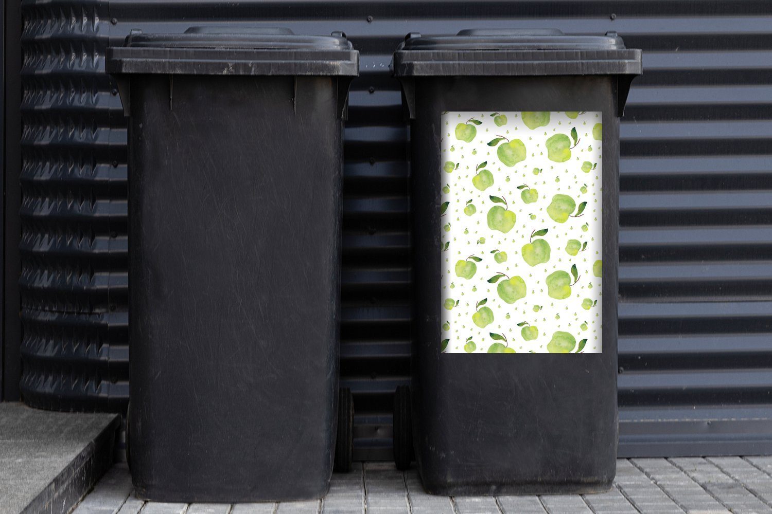 Mülltonne, Aquarelle Muster (1 Mülleimer-aufkleber, St), MuchoWow Sticker, Container, - Abfalbehälter Wandsticker - Äpfel
