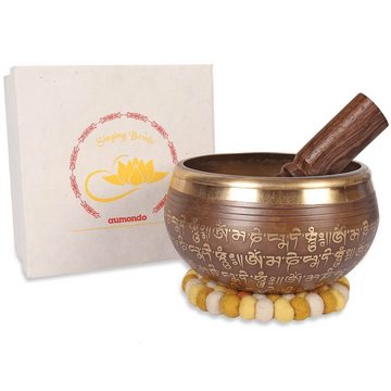 aumondo Percussion-Set Große Tibetische Klangschale 800g, Klangschalen Set Singing Bowl, 16cm im Geschenkset