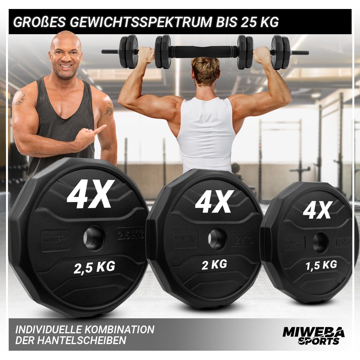 6 Gewichte kg, Stahl), - - komplett Hantel Hantelscheiben Hantel - - Muskelaufbau - Kurzhanteln Sports Hantel Sternverschluss, - Set verstellbares Fitness Langhantel Kurzhantelset Miweba Sport Krafttraining Anti-Rutsch-Griff, 25 (Liegestützgriffe Fitnesshanteln - Hantel Workout Kettlebell Set - 6in1 - - Set, Training Hantel-Set Multifunktionshantel Konstellationen, -