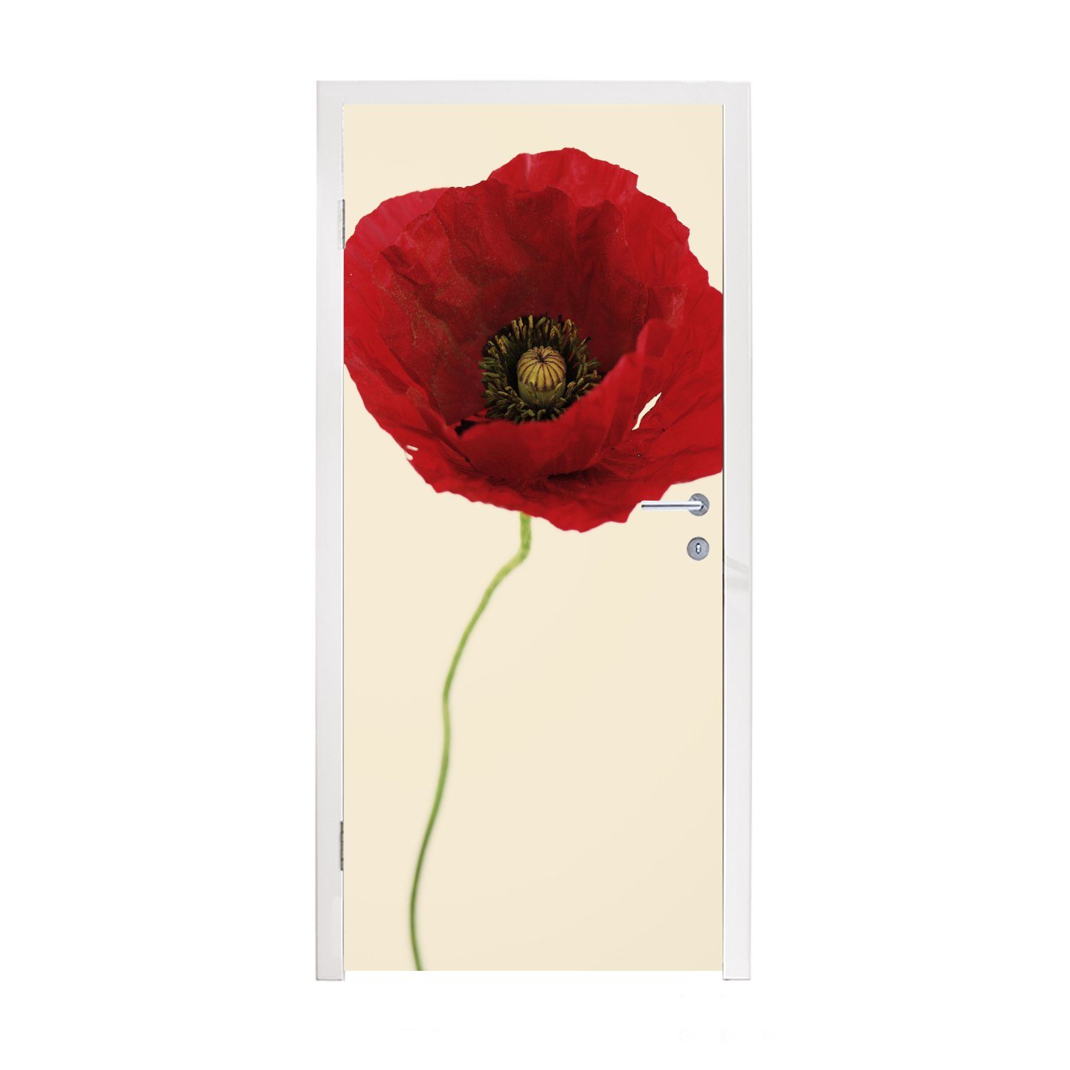MuchoWow Türtapete Nahaufnahme einer roten Mohnblume, Matt, bedruckt, (1 St), Fototapete für Tür, Türaufkleber, 75x205 cm