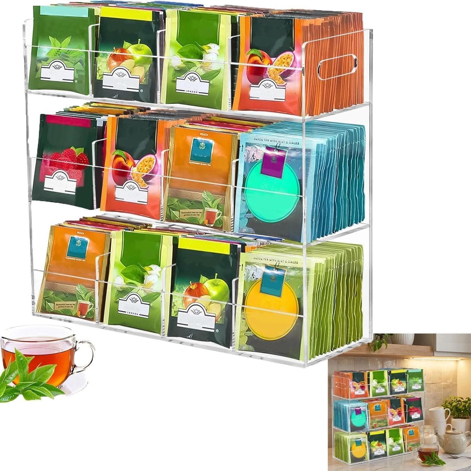 LuxusKollektion Teebox Teebox Transparent Acryl 12-Fach Stapelbar, Kunststoff
