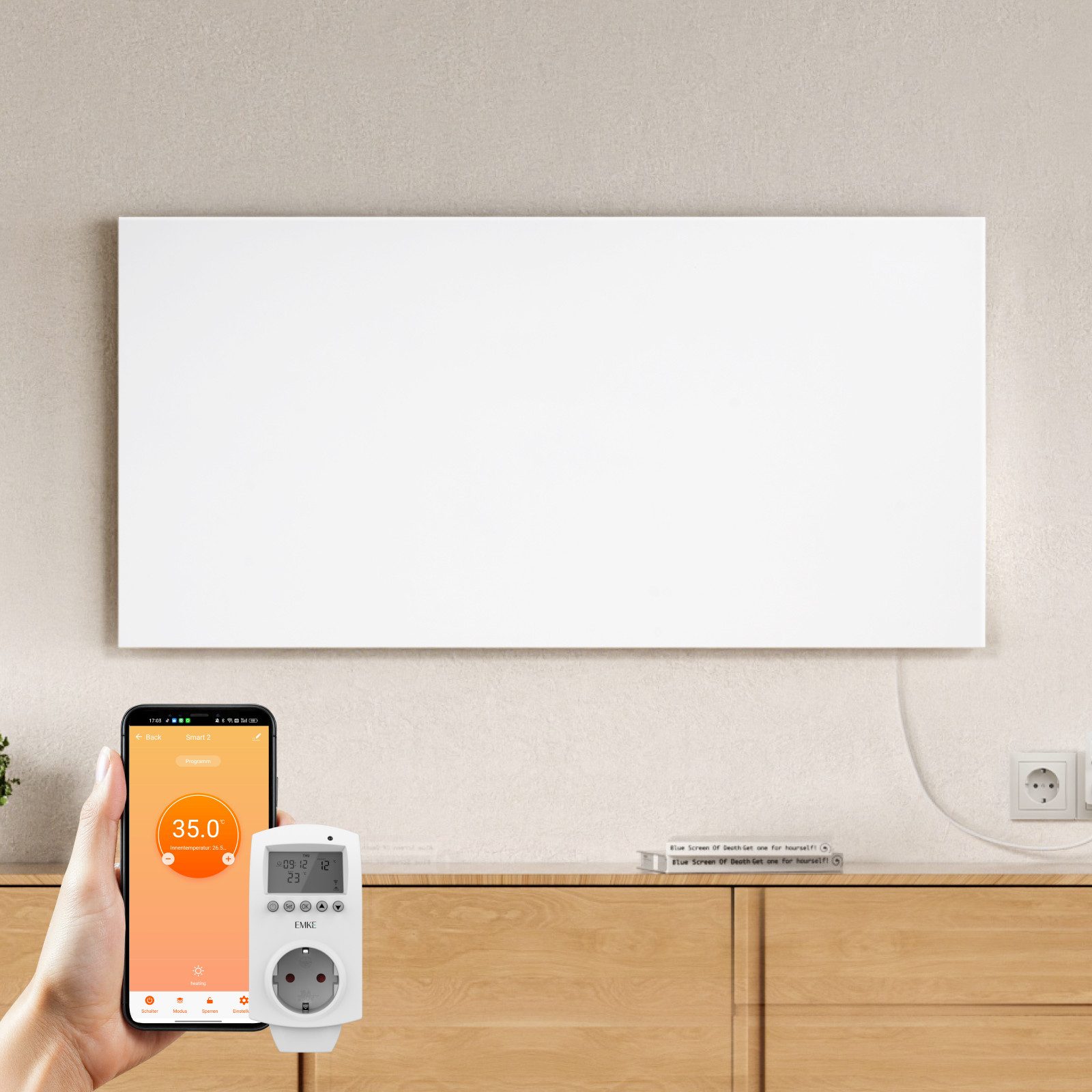 EMKE Infrarotheizung Elektroheizung, mit WLAN Smart Thermostat, App-Steuerung, 1200 W, Wandmontage, Überhitzungsschutz, Infrarot-Heizung