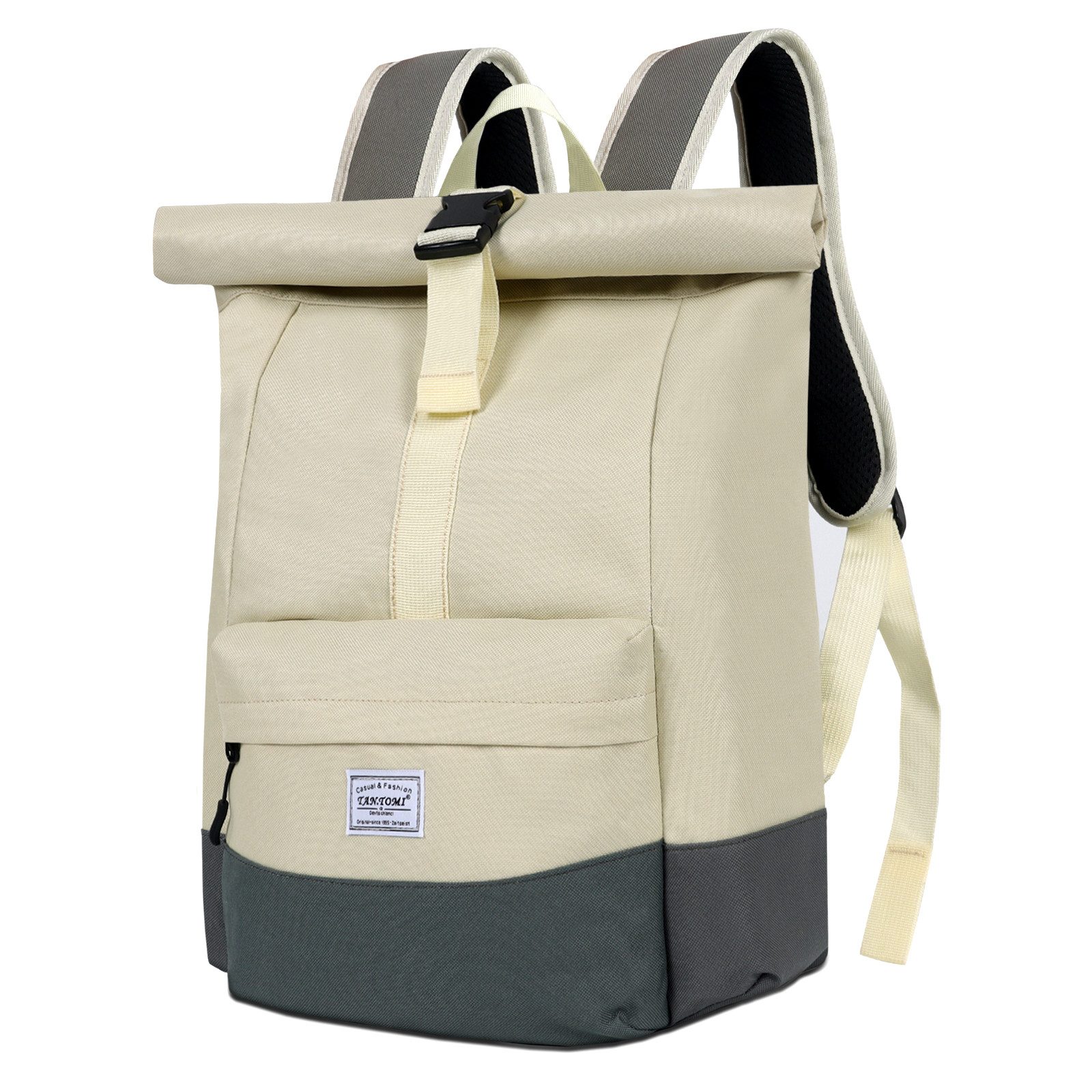 TAN.TOMI Cityrucksack Rolltop Rucksack Damen Herren Tagesrucksack mit Laptopfach, Modern Rolltop Rucksack Daypack, Wasserabweisend
