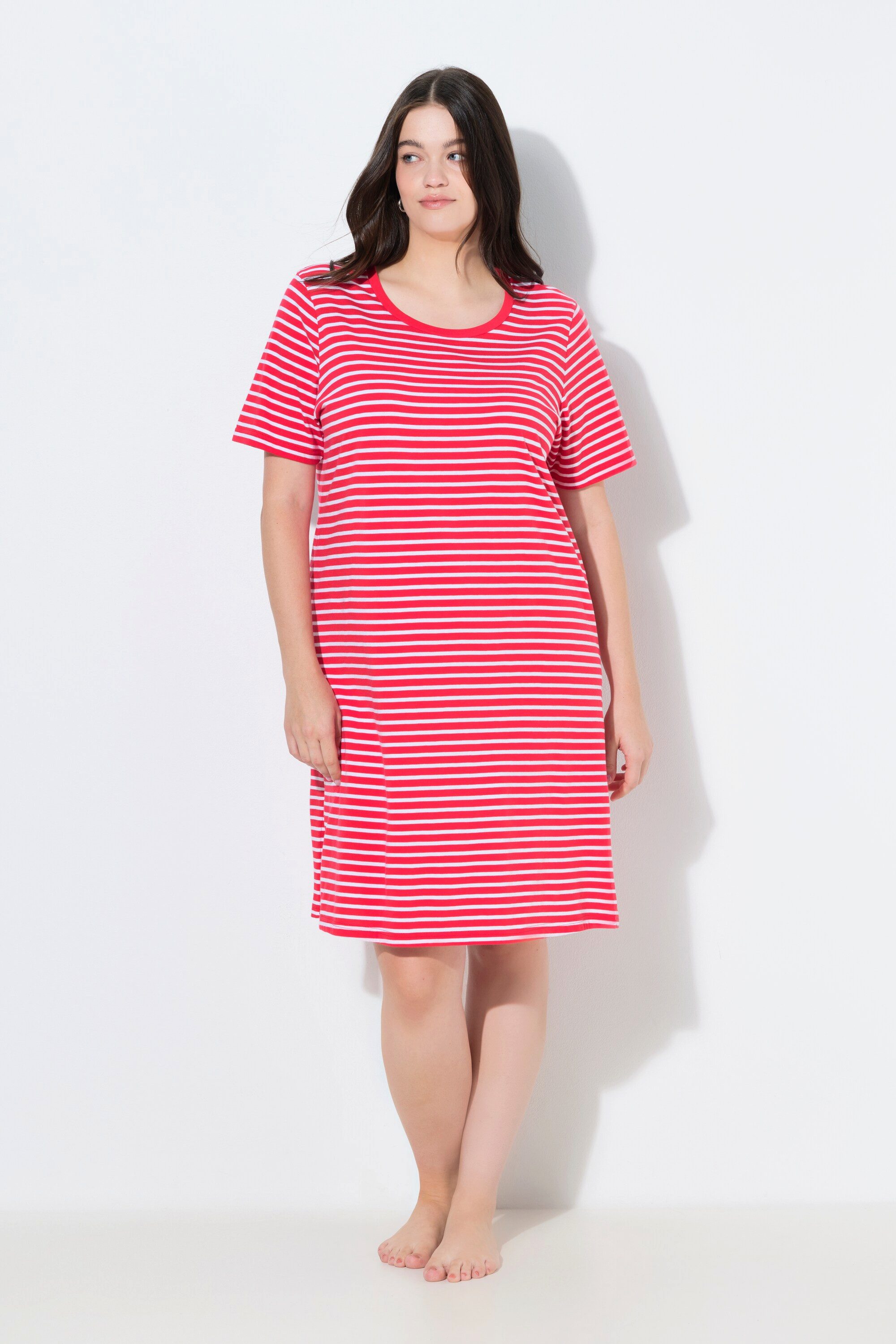 Ulla Popken Bigshirt Bigshirt Ringel Rundhals Halbarm Biobaumwolle