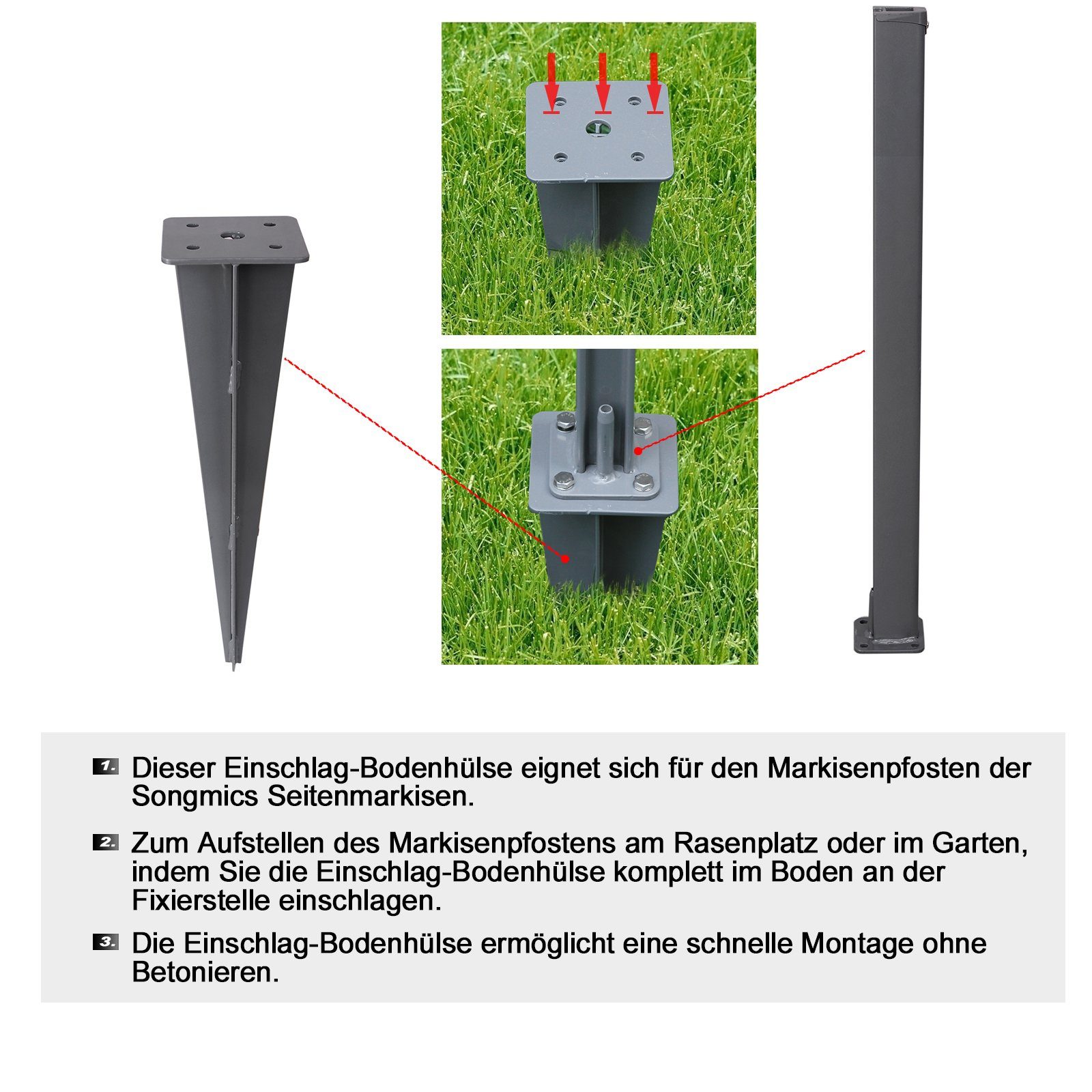 SONGMICS Seitenmarkise Zubehör Erdanker Bodenhalterung für günstig online kaufen