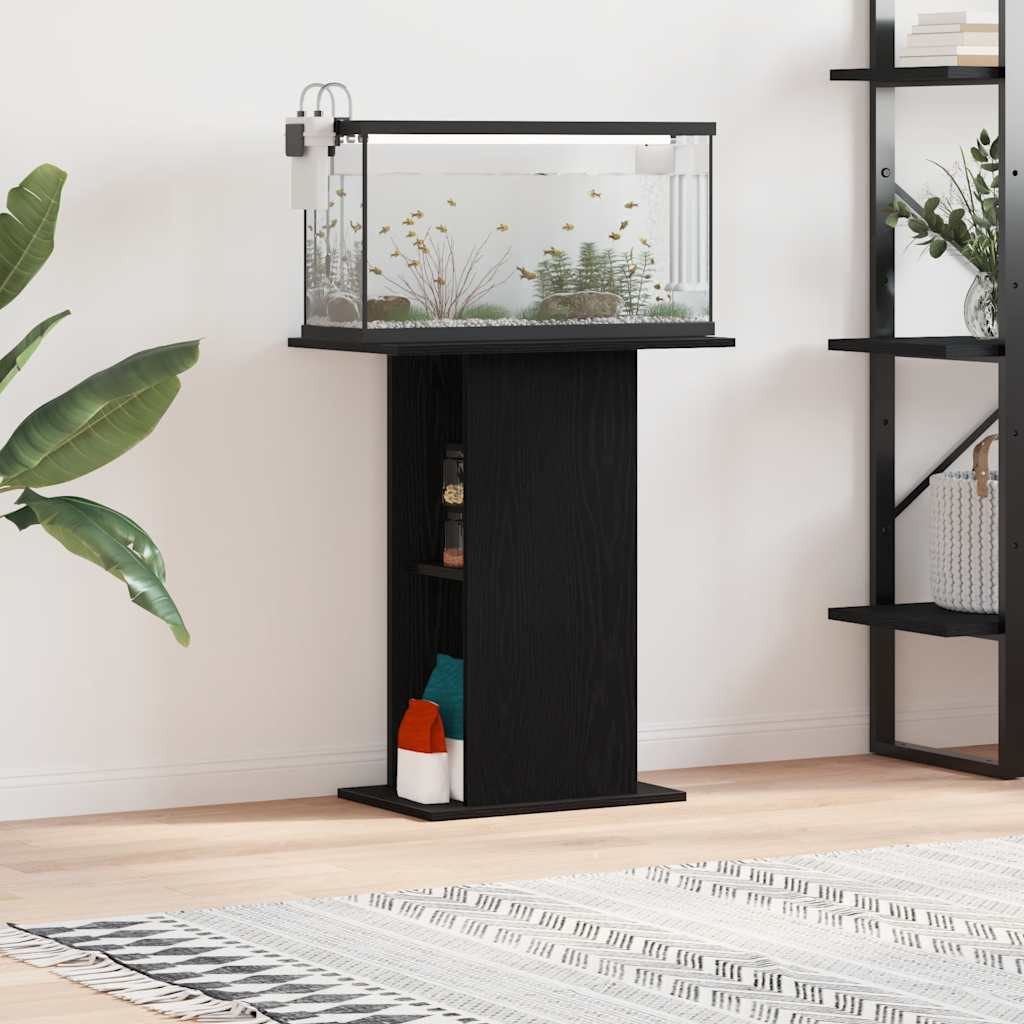 furnicato Aquariumunterschrank Aquariumständer 60,5x36x72,5 cm Schwarz Eichen-Optik Offenes Regal für Fischzubehör mit praktischen Ablagefächern