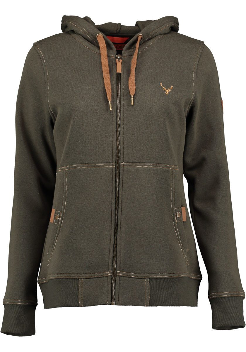 Tom Collins Sweatjacke Jorika Tailliert, hochgeschlossen mit Kapuze, 2 Brusttaschen, 1/1-Arm