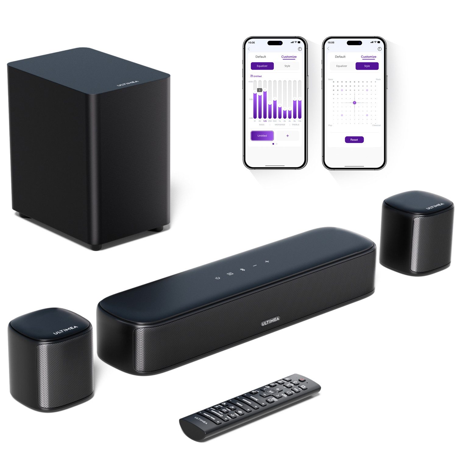 Ultimea Aura A30 5.1 Soundsystem (Bluetooth, 250 W, Soundbar für TV Geräte mit App Steuerung)