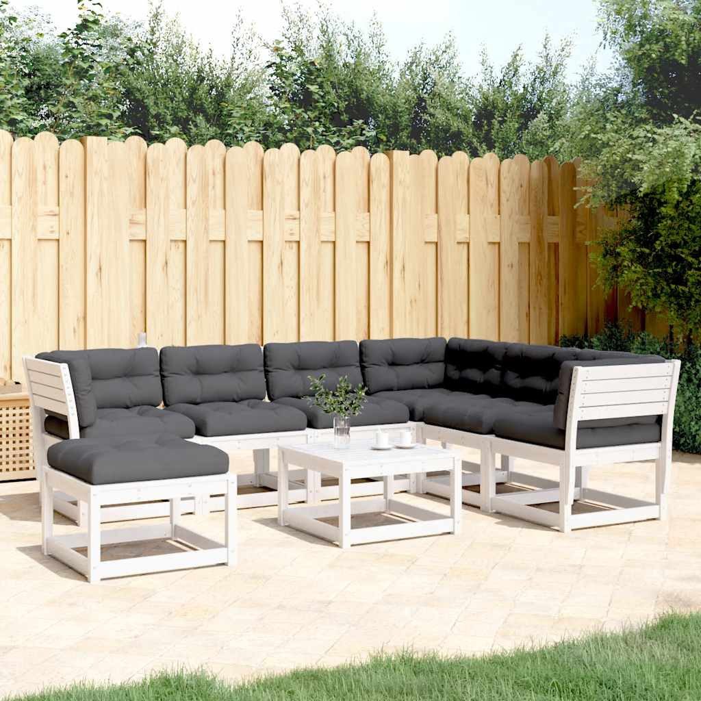 vidaXL Gartenlounge-Set 7-tlg. Garten-Lounge-Set mit Kissen Weiß Massivholz Kiefer, (7-tlg)