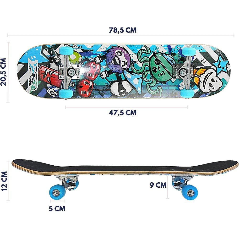 Board, Octopus 3 cm Kugellager, kg, 7-fach, Aus 20,4 Holz Skateboard Benutzergewicht ABEC mit Kid Sporting 78,5 Blau Aluminium, Blue, und 100 x Best