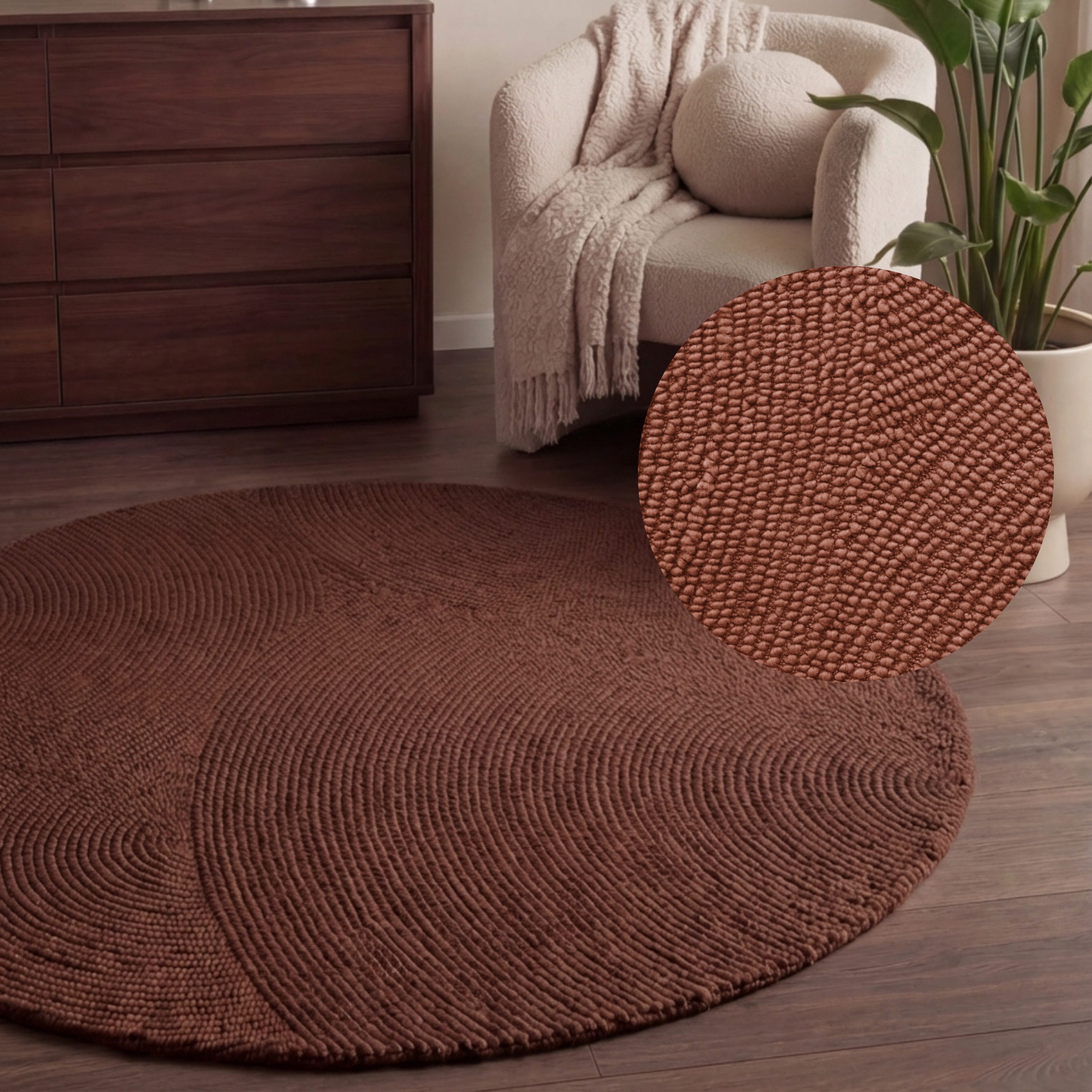 HANSE Home Wollteppich Calmio, auch als Läufer und in rund, rund, Höhe: 18 mm, Handgetuftet, Wolle, Natur, Wohnzimmer, Schlafzimmer, Skandi, Hygge