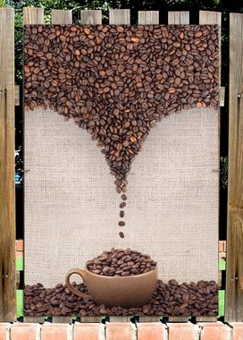 Wallario Sichtschutzzaunmatten Tasse mit Kaffeebohnen - Kaffeedesign