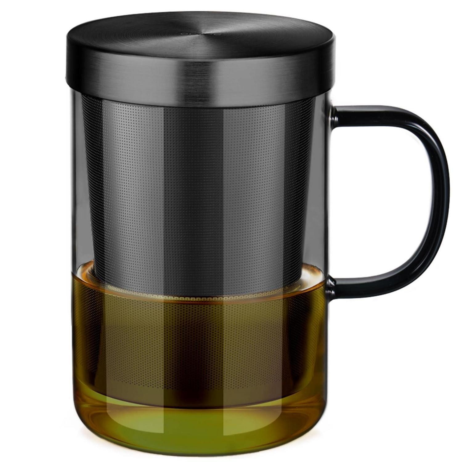 LuxusKollektion Teeglas Teeglas 500ml Borosilikat Schwarz Sieb Henkel, Glas
