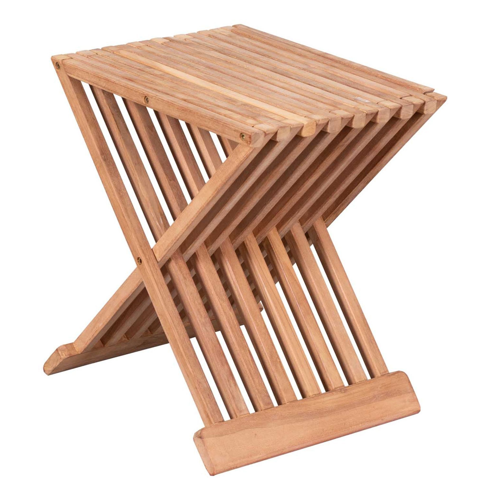 MR.DEKO Beistelltisch Teak klappbar Fishbone – 40x40 cm, kleiner Gartentisch für Balkon (Ideal zu Deckchairs kombinierbar – für drinnen & draußen geeignet, 1-St), Plantagen-Teak – wetterfest, vielseitig, 51 cm hoch