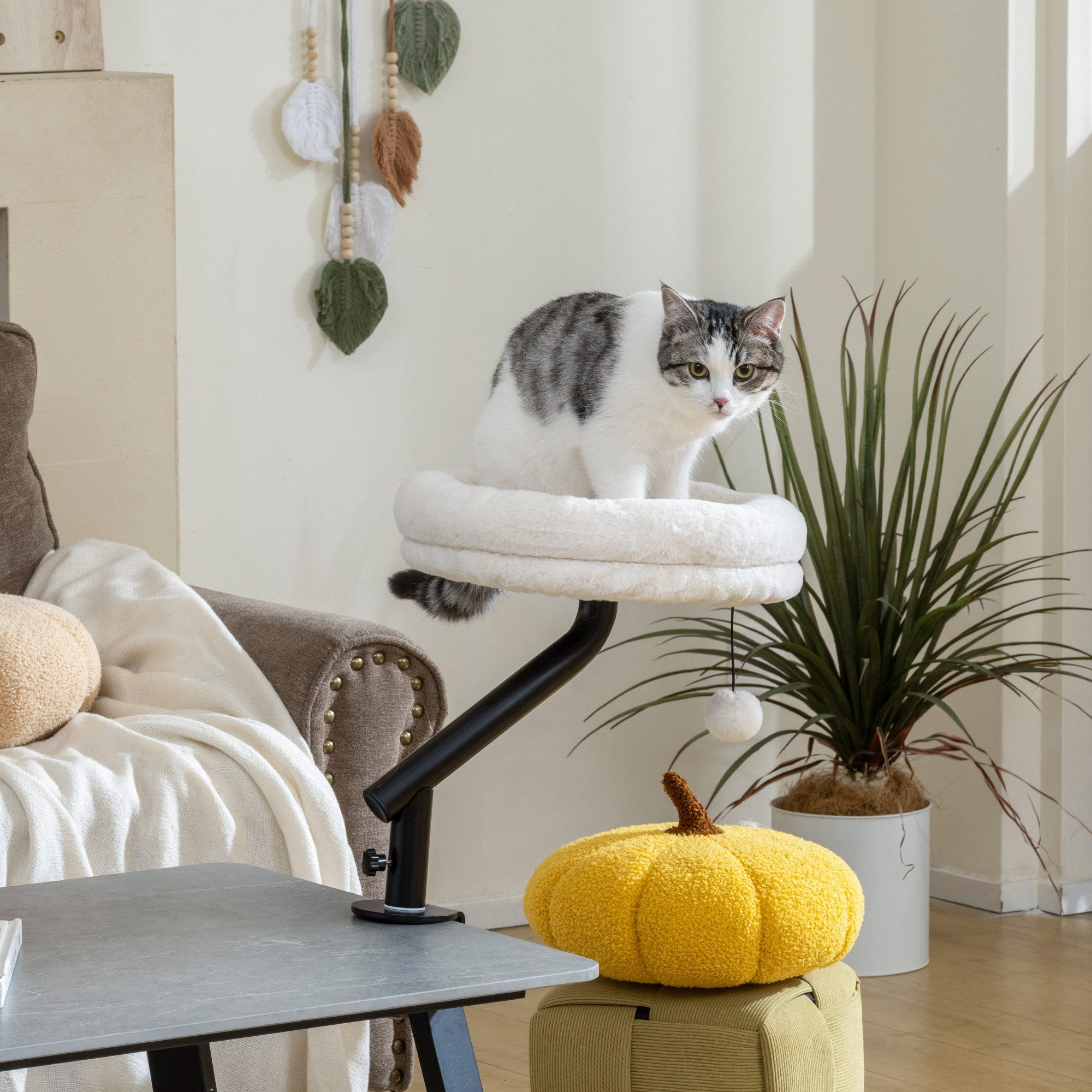 PawHut Tierbett Katzen-Schreibtischbett Katzenbett mit 360°Drehung,verstellbarer Höhe, Polyester, mit abnehmbarem, maschinenwaschbarem Bett, für Katzen unter 6 kg