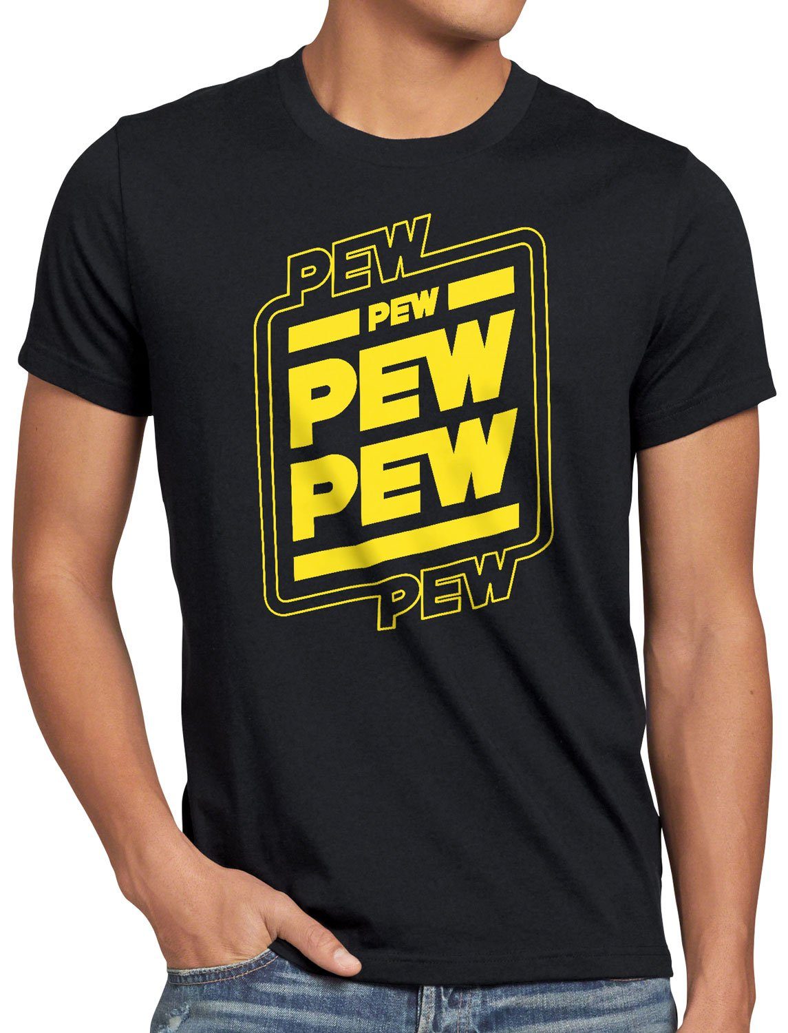 style3 Print-Shirt Herren T-Shirt Pew Pew Pew Pew star blaster