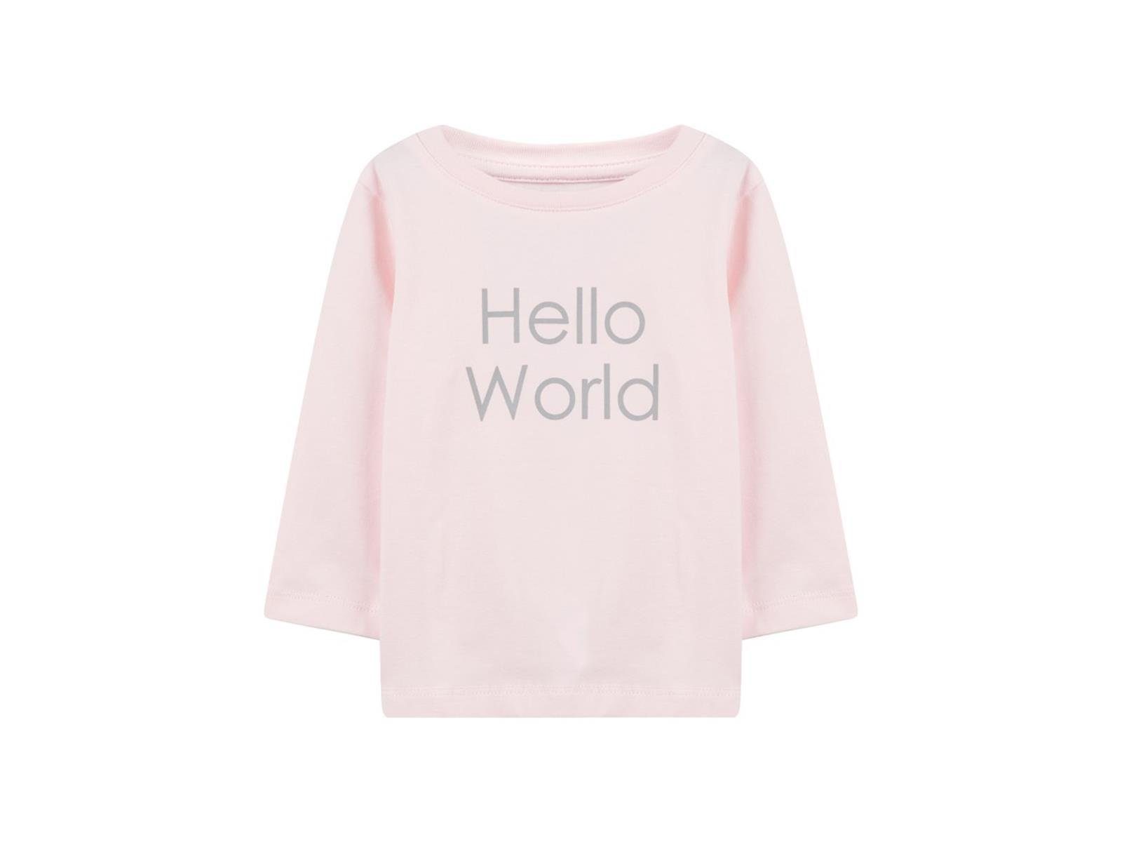 World" "Hello sportlicher Print Langarmshirt It (1-tlg) Schnitt, It rosa mit Name Frontprint Longsleeve Name Baby