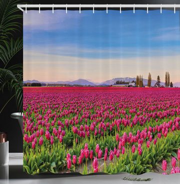 Abakuhaus Duschvorhang Moderner Digitaldruck mit 12 Haken auf Stoff Wasser Resistent Breite 175 cm, Höhe 180 cm, Floral Tulpe-Blumen-Feld-Landschaft