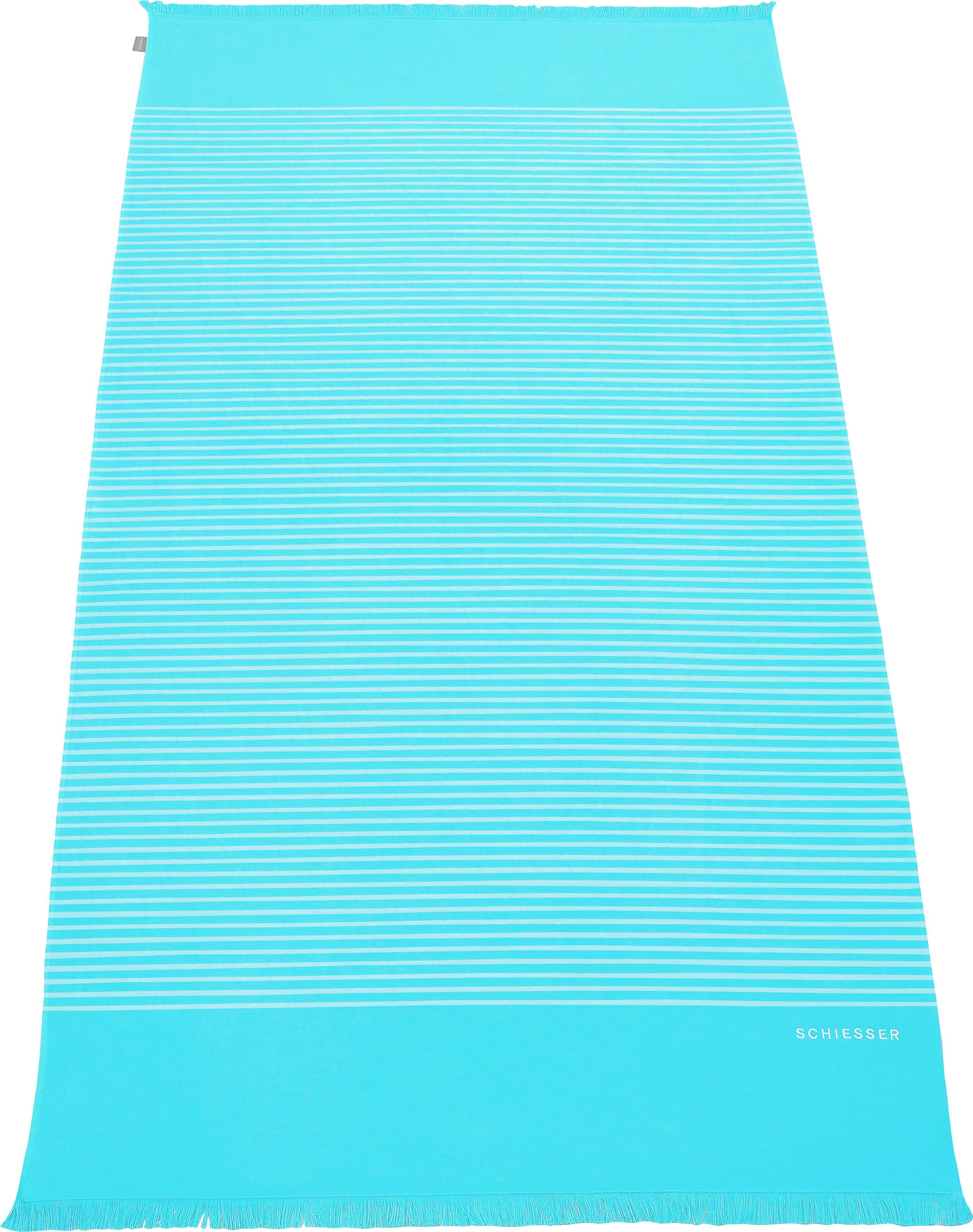 Schiesser Hamamtücher Rom, Frottier (1-St), 100 x180 cm, gesteift, mit Fransen, ideal als Strandtuch aqua-weiß