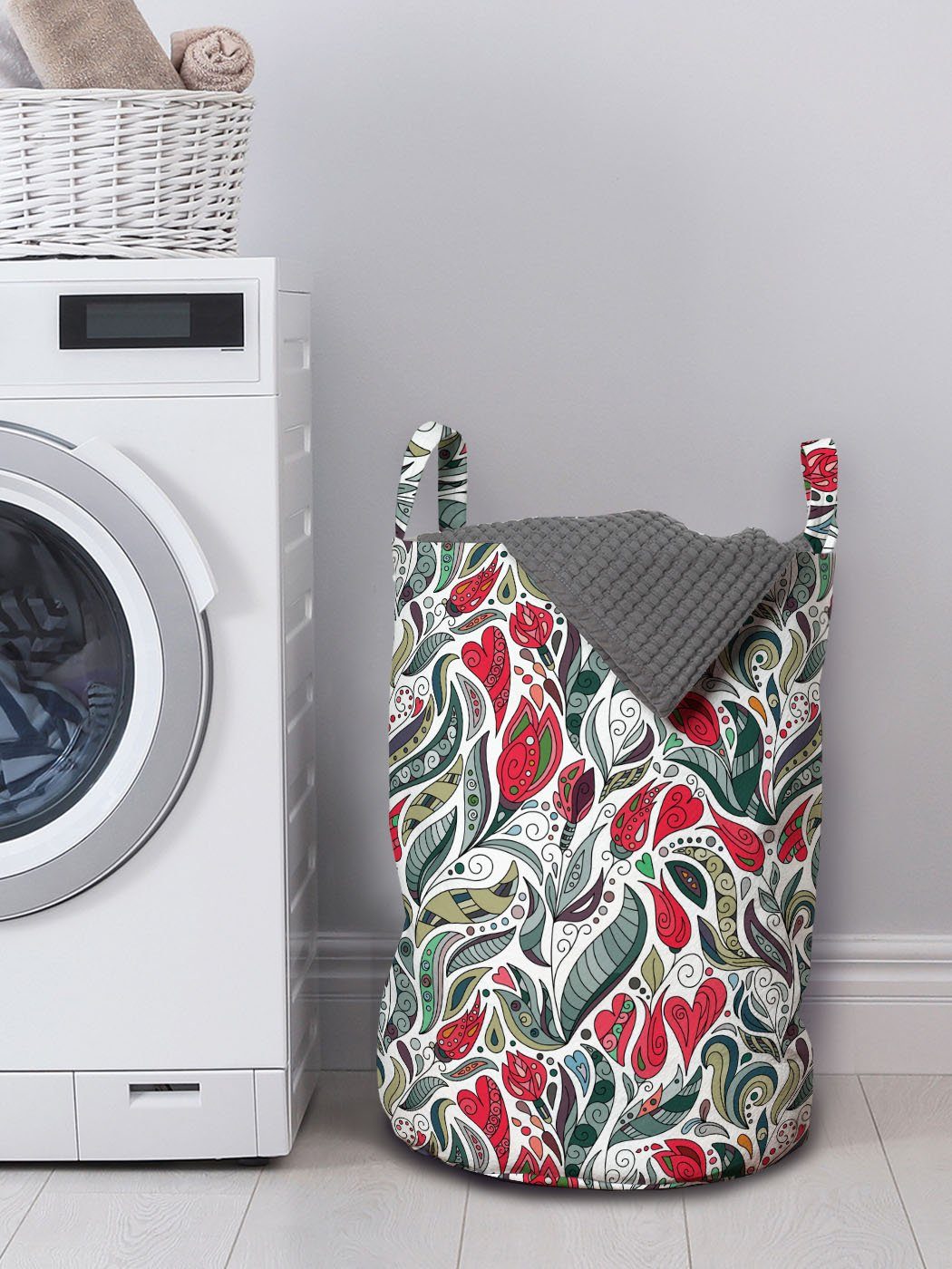 Abakuhaus Wäschesäckchen Blatt Wäschekorb Farbige Waschsalons, mit Boho Blumen Kordelzugverschluss Griffen Retro für