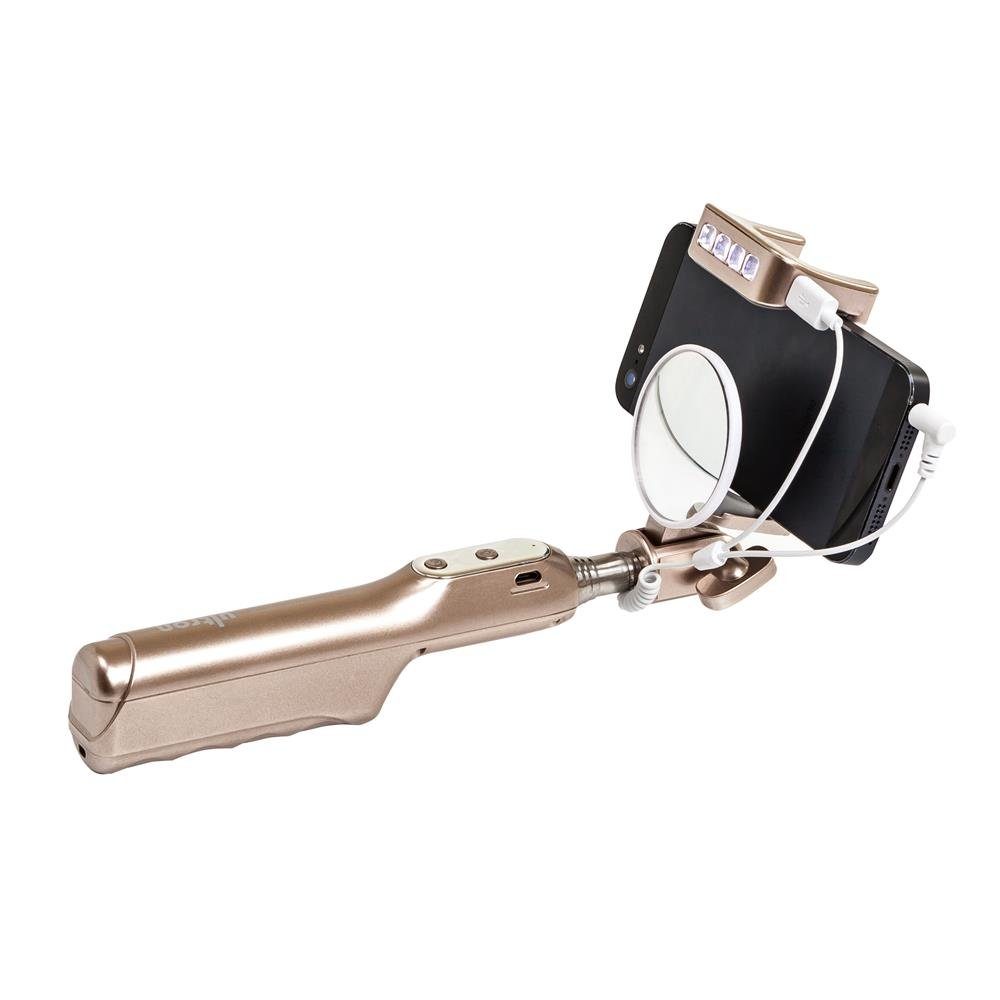 Ultron selfie deluxe Kamera, Stick, Smartphone, Stufen Spot, 3 (88 cm, Selfiestick flash Handy, gold) Selfie Universalhalterung, Spiegel, Lichtspot, mit