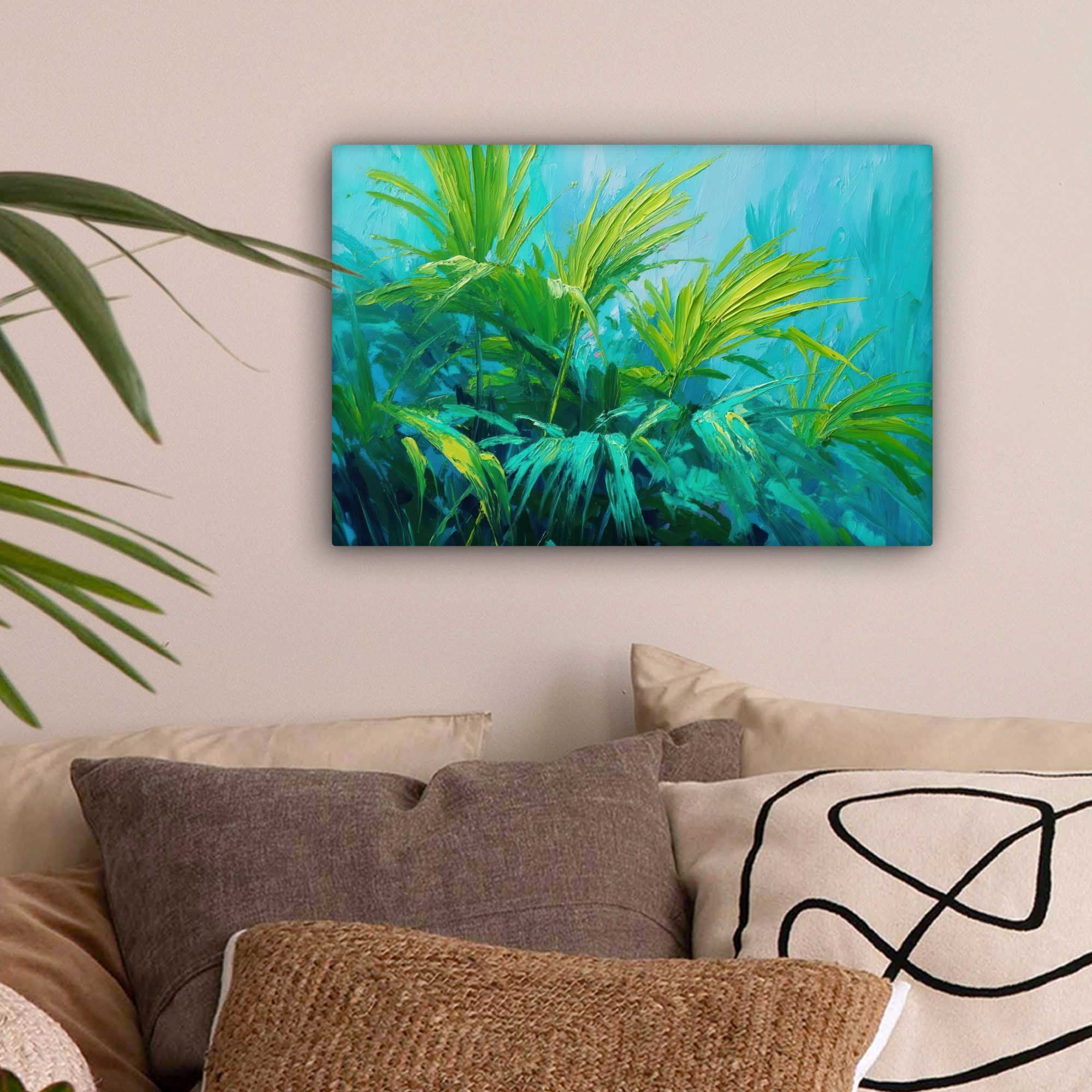 OneMillionCanvasses® Leinwandbild Blätter - Grün - Malerei - Abstrakt, Foto günstig online kaufen