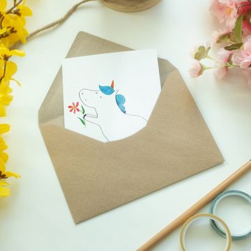 Mr. & Mrs. Panda Grußkarte Einhorn Blume - Weiß - Geschenk, Einhörner, Klappkarte, Grußkarte, Ge, Hochglänzende Veredelung