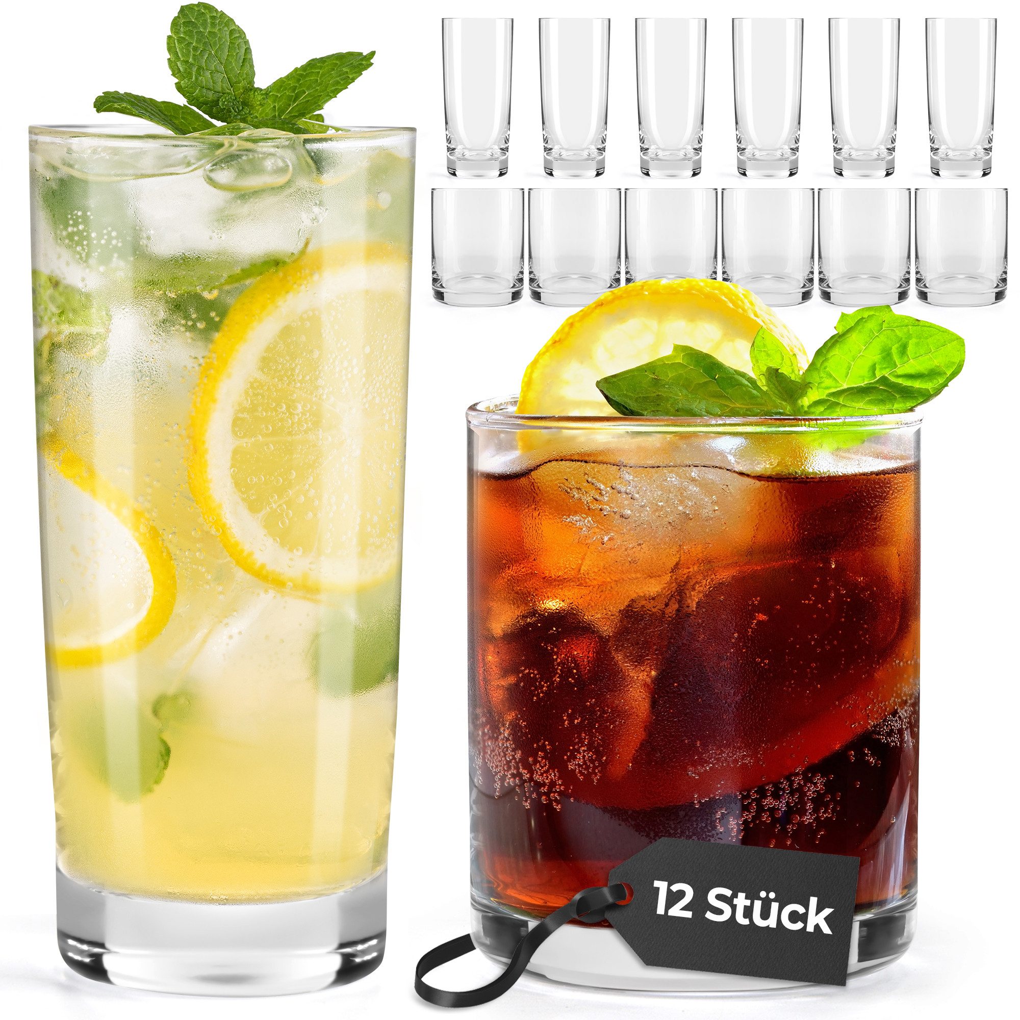 MiaMio Gläser-Set klein & groß, rund, 370/450 ml, 12-tlg., Glas, klein & groß, rund, 370/450 ml