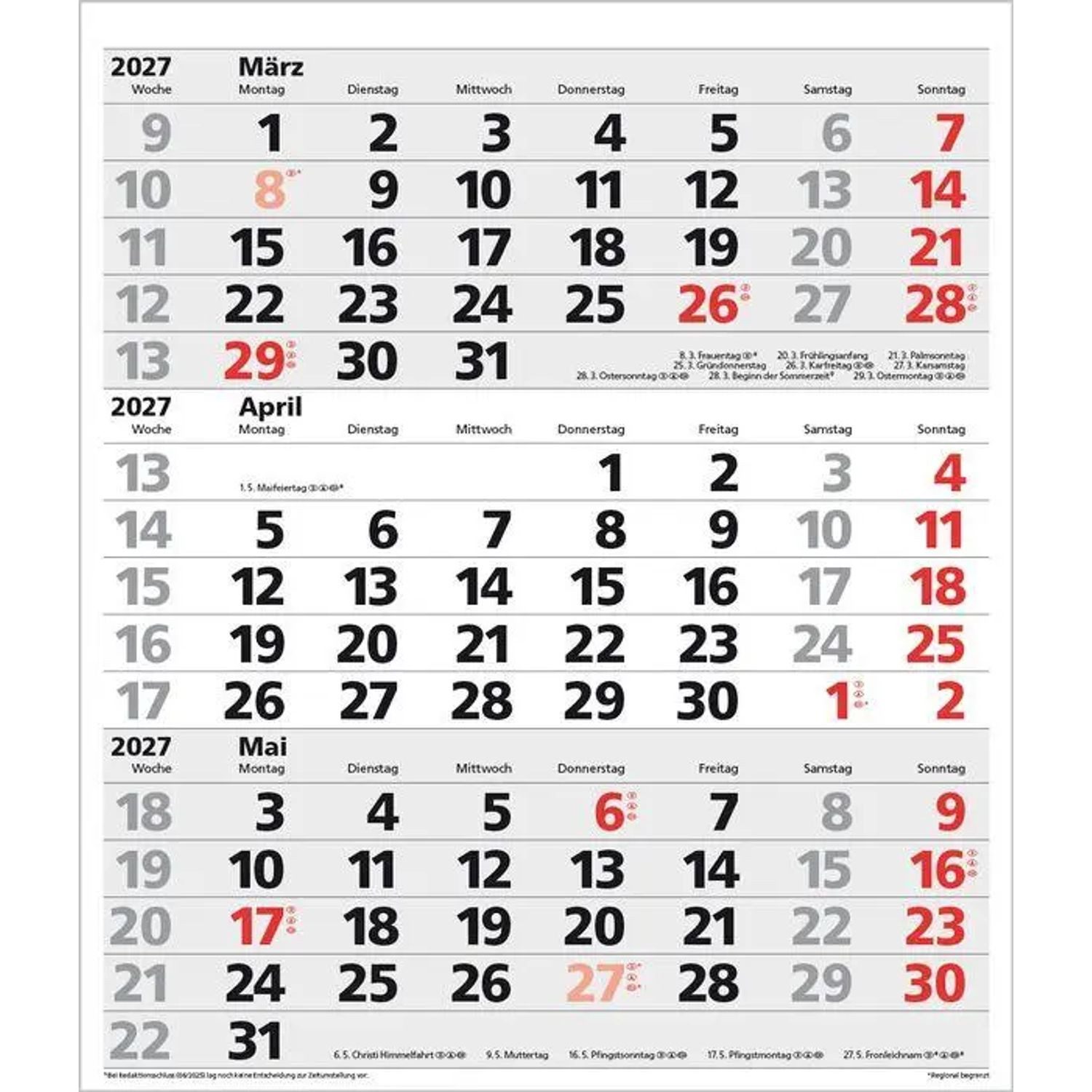 Korsch Verlag Wandkalender 3-Monats-Planer XL Comfort 2027 – Bild 5 von 5