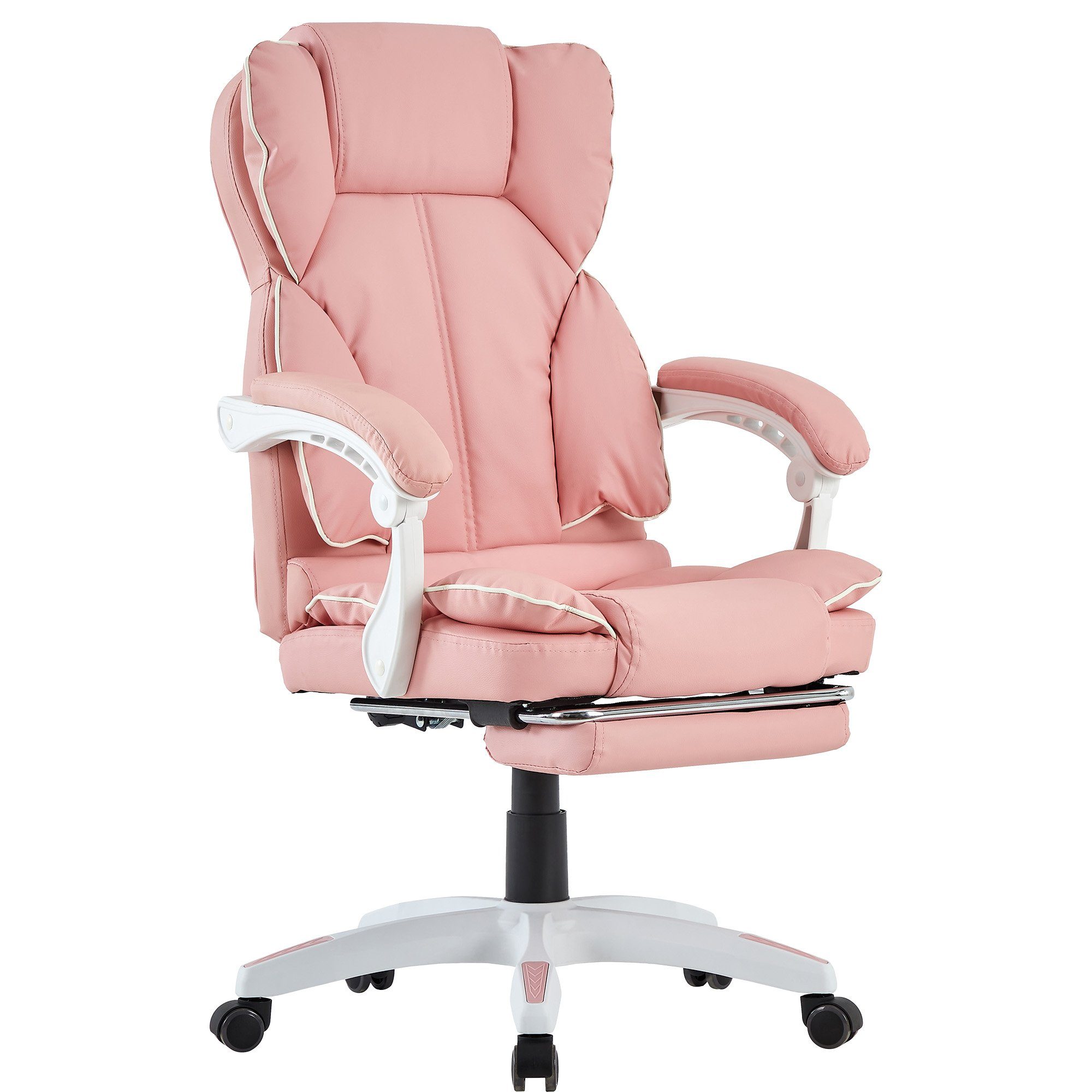 TRISENS Chefsessel Rafael (1 Stück), Bürostuhl mit extra Polsterung Home Office Chair im Lederoptik-Design Rosa - Weiß