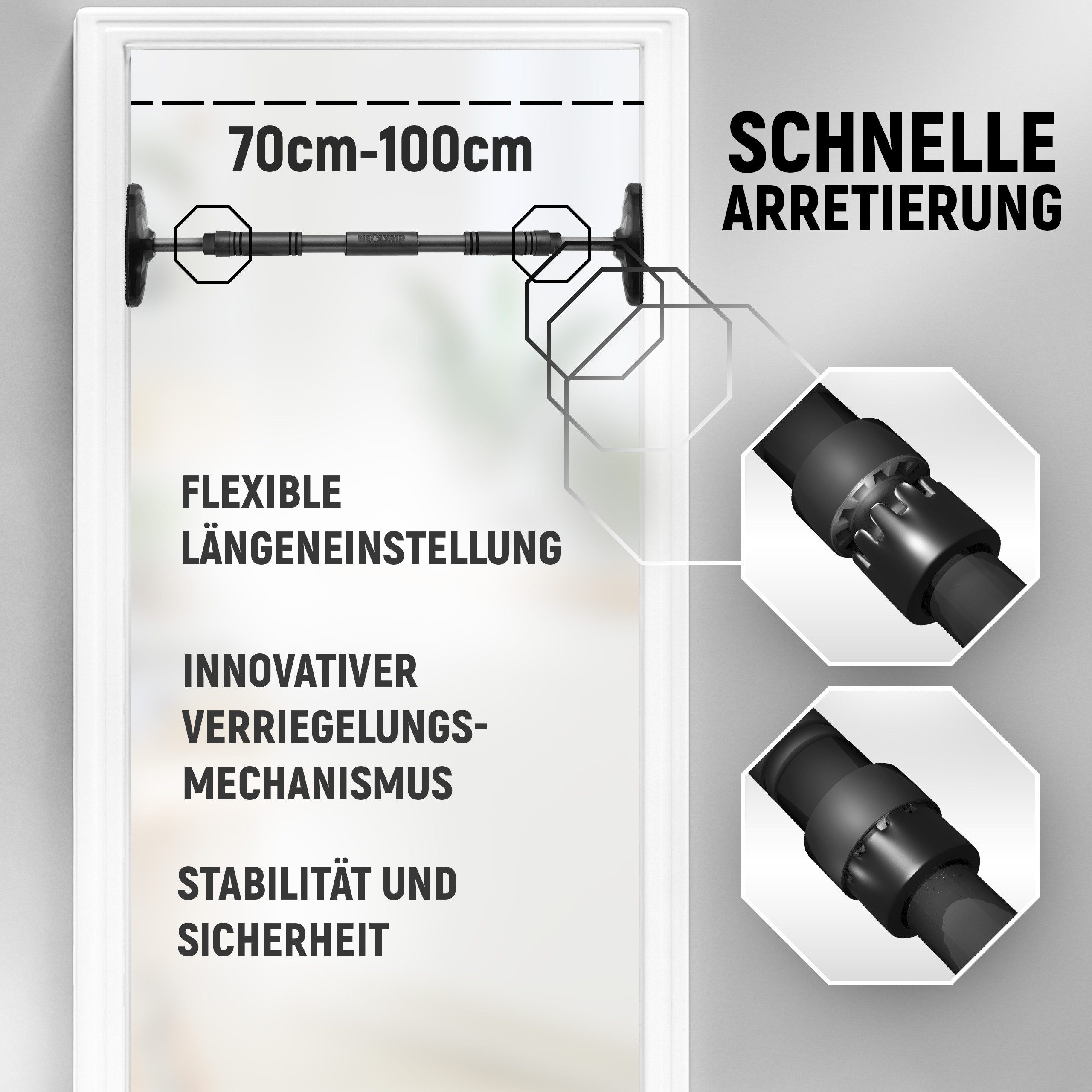 NEOLYMP Klimmzugstange Klimmzug Hilfe - Ohne Schrauben - Klimmzugstange Türrahmen - Pull up (Klimmzugstange im Türrahmen - 2 verschiedene Farben - Home Gym), Sc – Bild 4 von 5