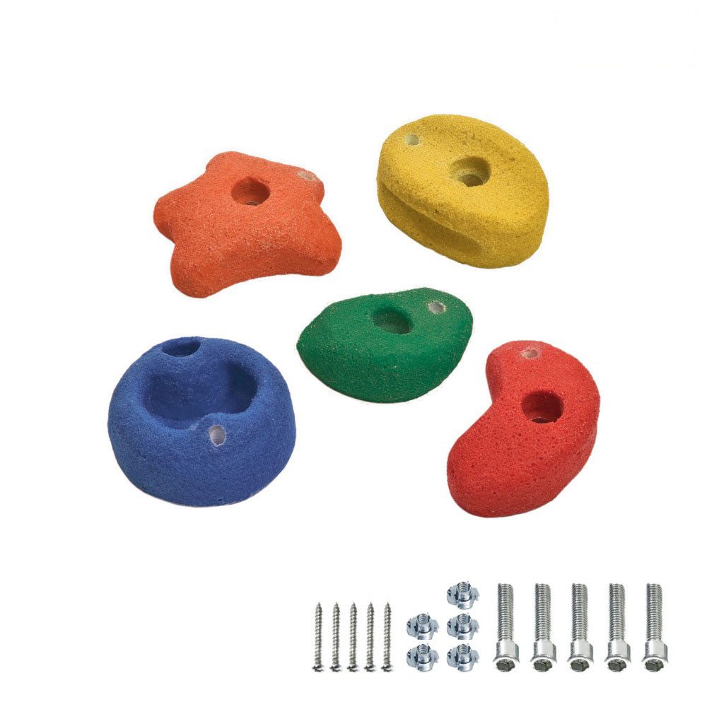 Wickey Spielturm-Erweiterung 5 Klettersteine 90 mm - Farbenfroher Spaß mit sicherer Montage, (Komplett-Set für DIY-Kletterwände mit Befestigung, 5 St., Fördert Bewegung, Geschicklichkeit & Ausdauer), Outdoor-geeignet – UV-beständig & langlebig