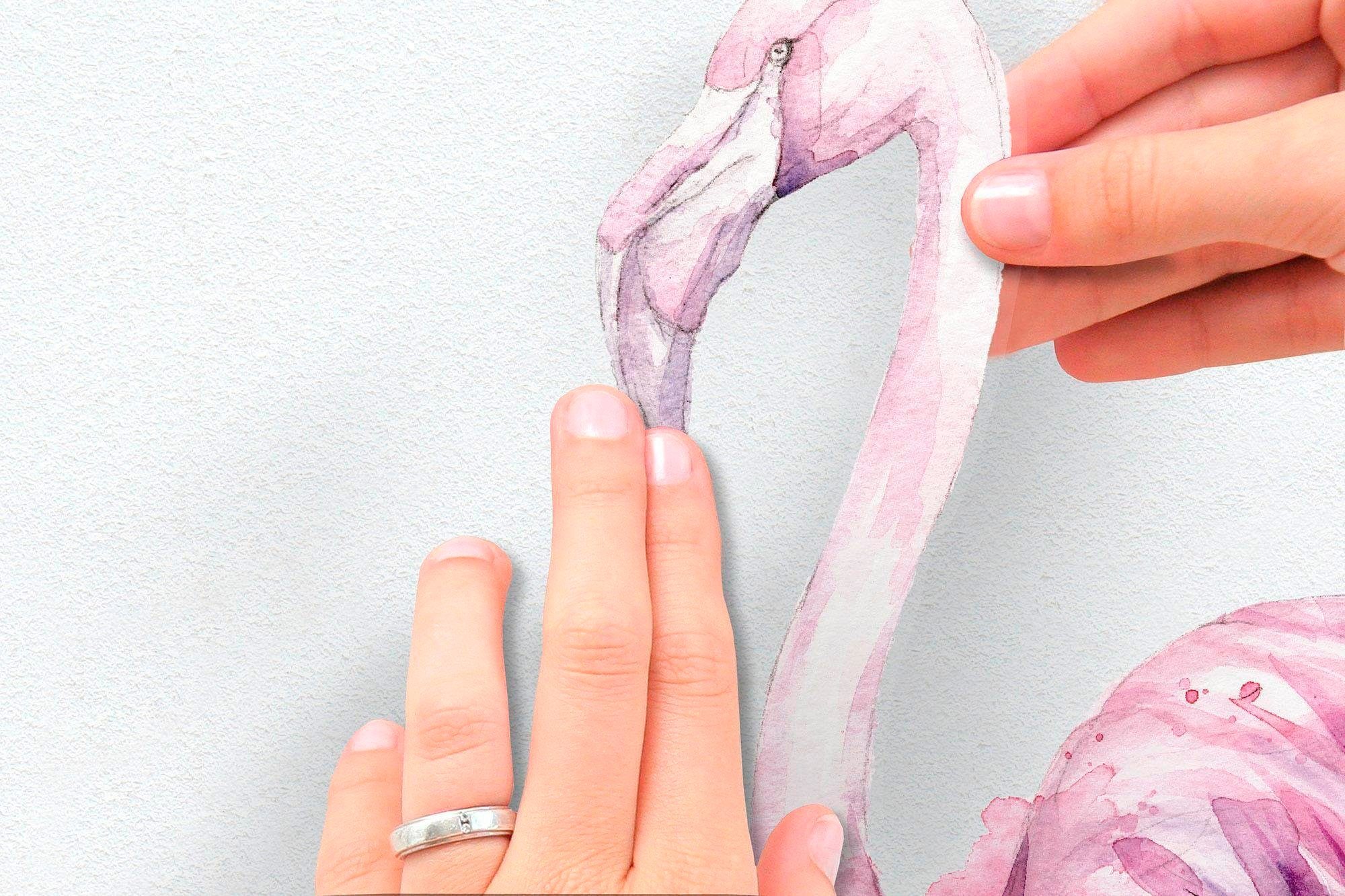 Komar Wandtattoo Flamingo - Größe 50 x 70 cm (9 St), selbstklebend, Wandsticker