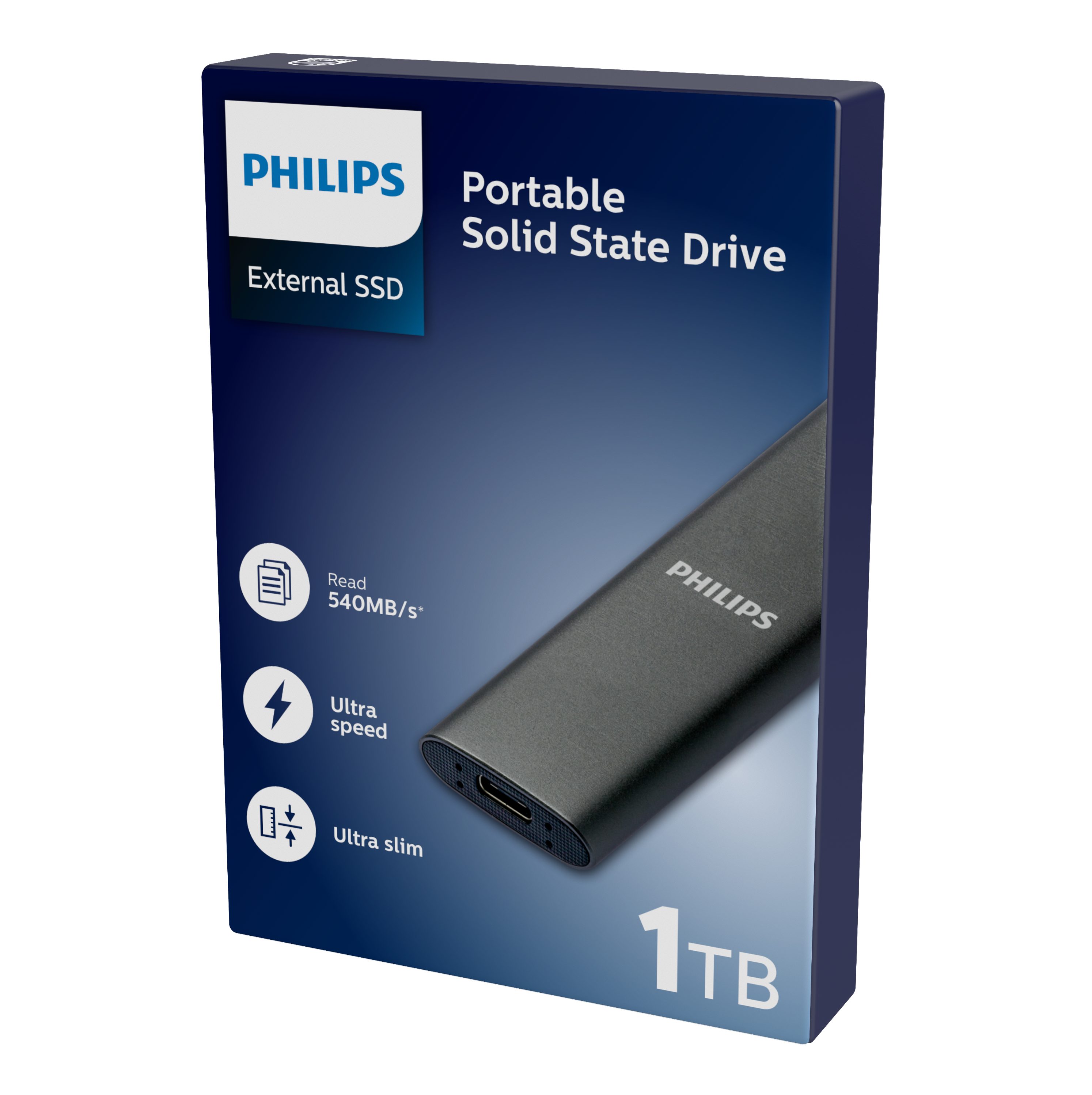 Philips Portable SSD 1TB, FM01SS031P/00 externe SSD (1TB) 520 MB/S Lesegeschwindigkeit, 540 MB/S Schreibgeschwindigkeit, Ultra Speed USB-C 3.2, Space Grey, Aluminium