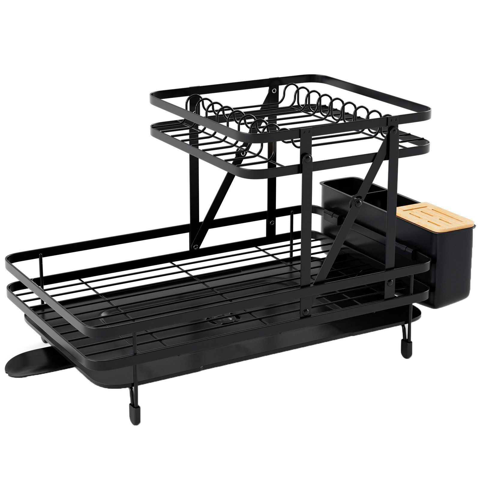 KOMFOTTEU Geschirrständer mit Abtropffläche, um 360° drehbarem Auslauf & Besteckhalter